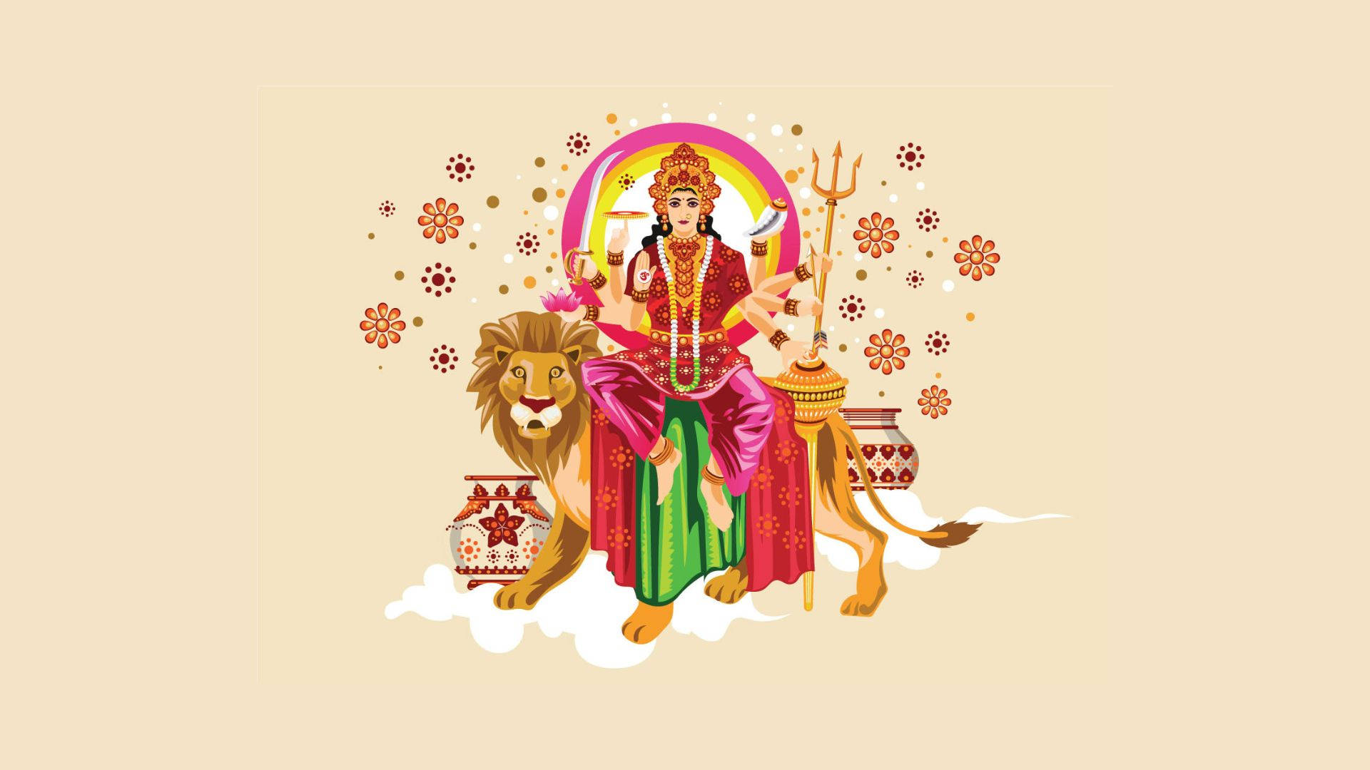 Durga Mata, lion, weapons, Full HD Desktop Wallpaper