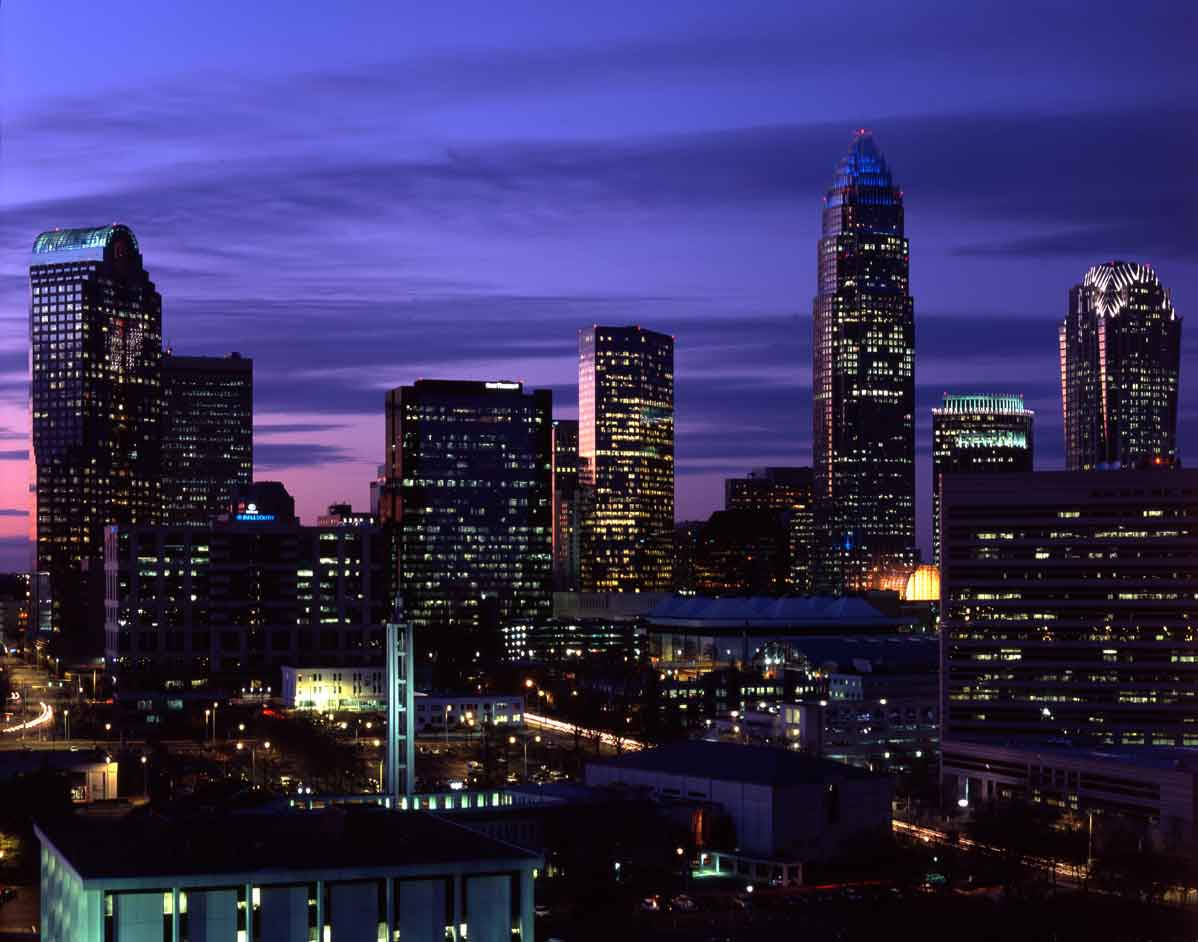 Durham, skyscrapers, purple and pink twilight sky, SD Desktop Wallpaper