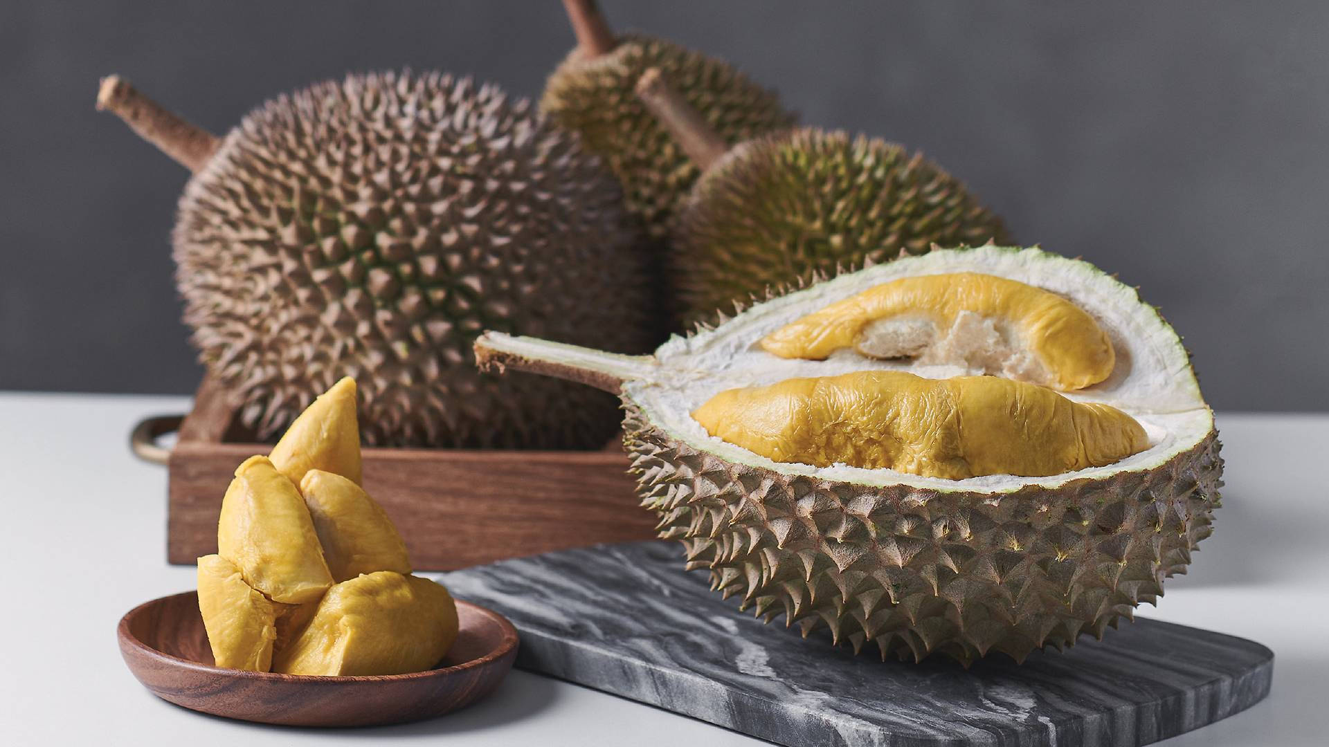 durian, creamy yellow flesh, spiky fruits, Full HD Desktop Wallpaper