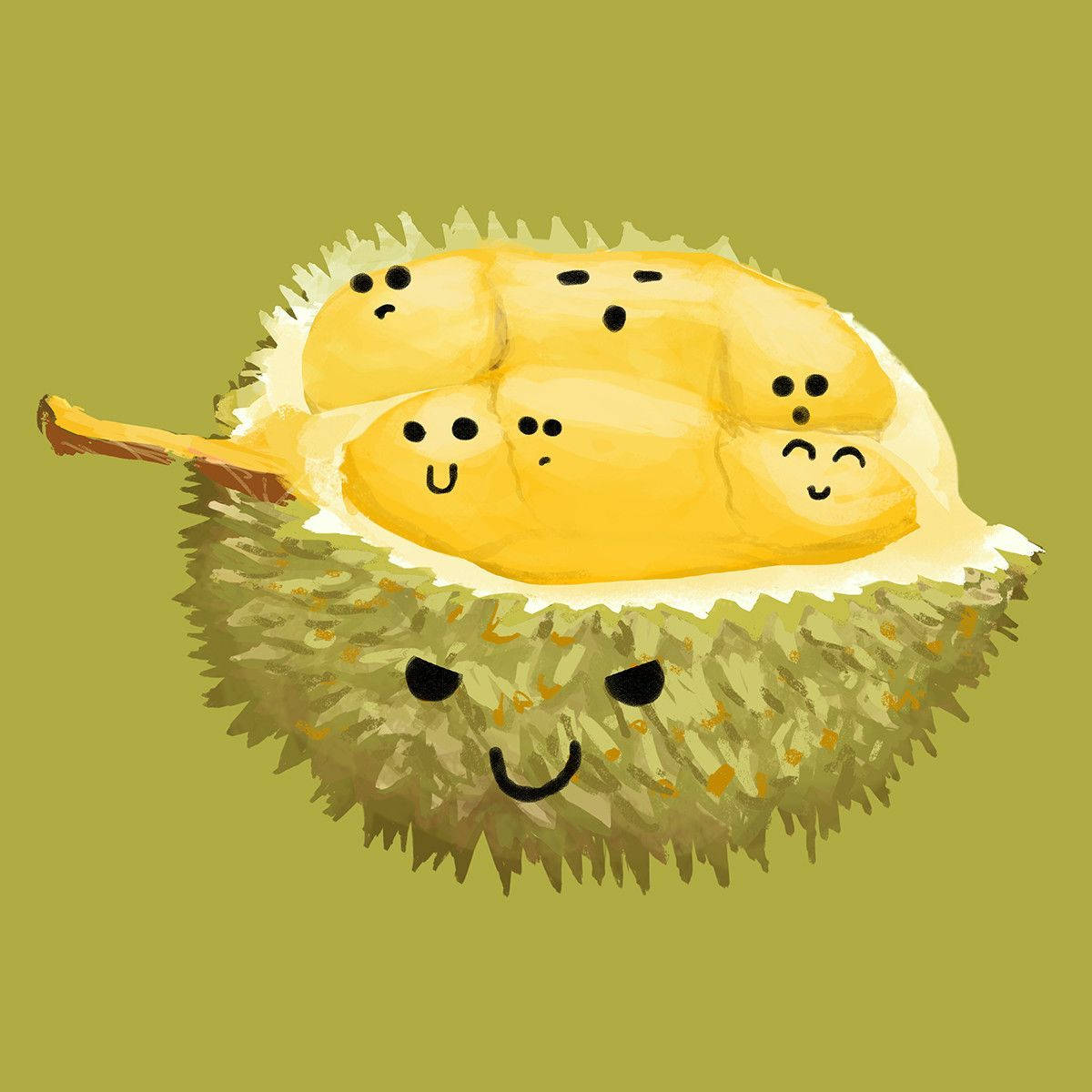 durian fruit, smiling husk, cute segmented flesh faces, SD Desktop Wallpaper