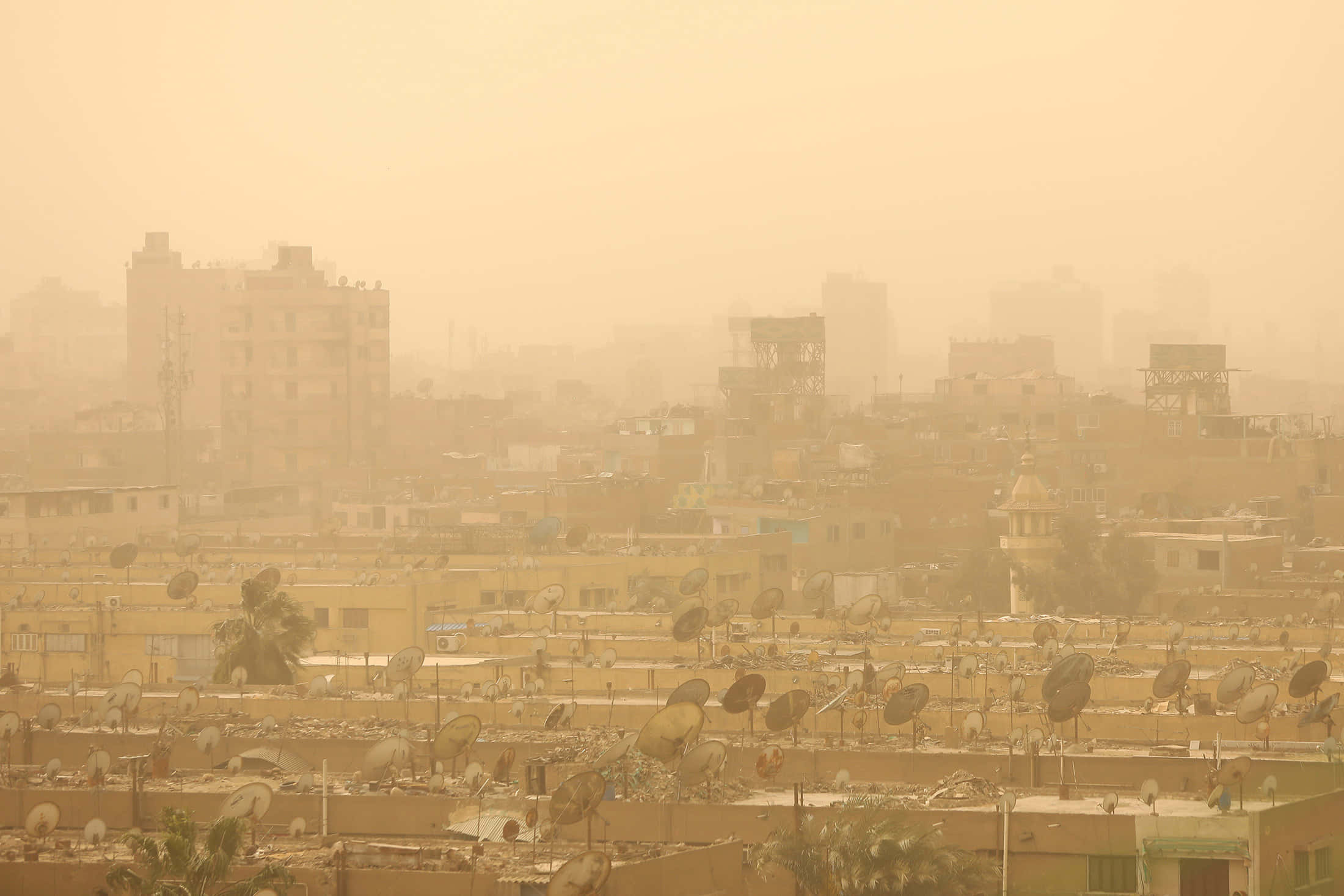 Dust Storm, cityscape, satellite dishes, Full HD Desktop Wallpaper