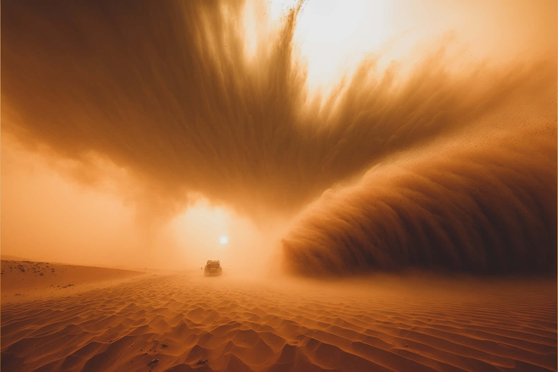 dust storm, desert, sunset, Full HD Desktop Wallpaper