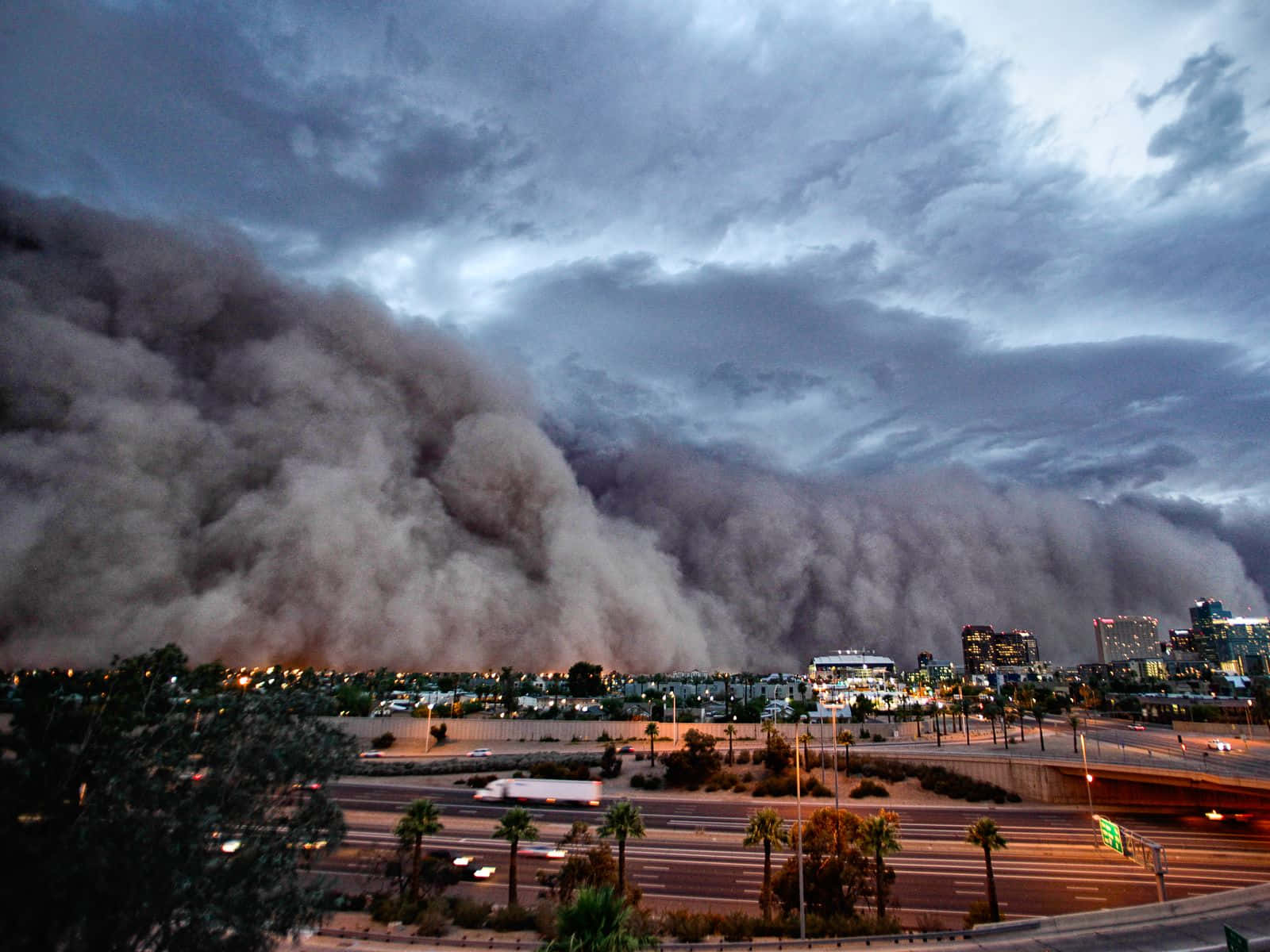 Dust Storm, cityscape, dusk, HD Desktop Wallpaper