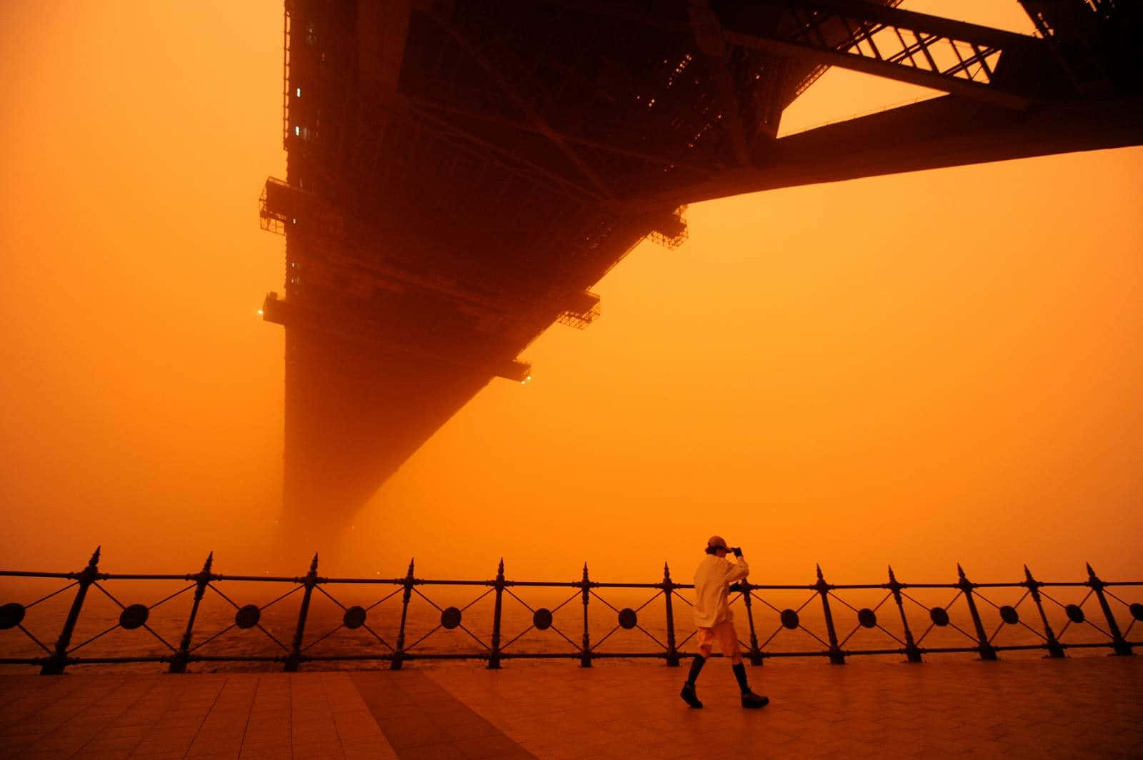 Dust Storm, under bridge, yellow coat, HD Desktop Wallpaper