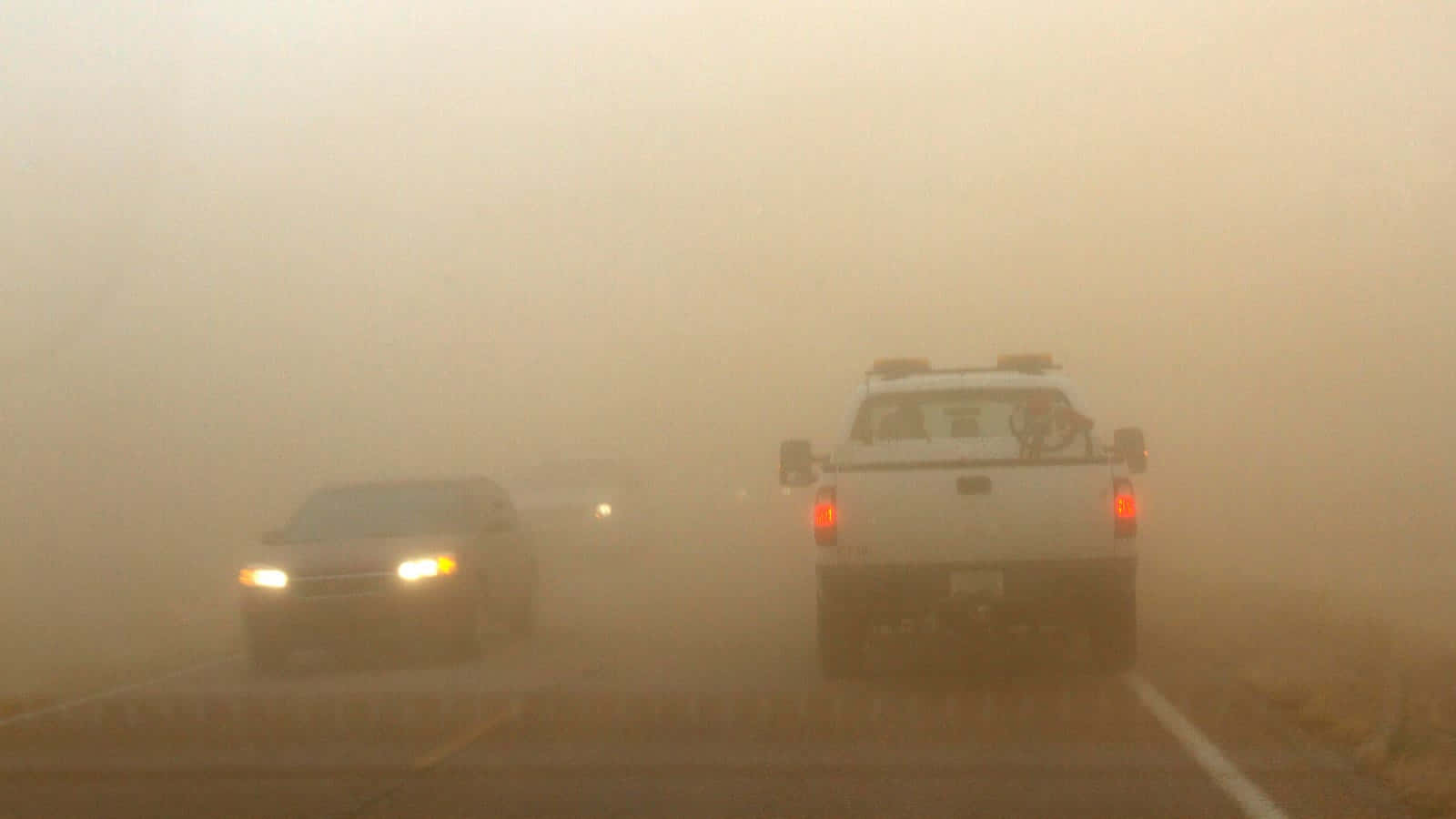Dust Storm, orange fog, highway, HD Desktop Wallpaper