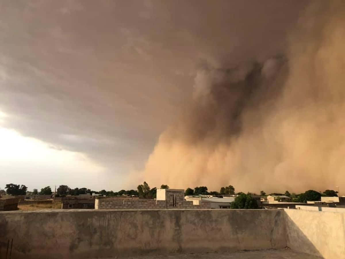 dust storm, village, swirling brown clouds, SD Desktop Wallpaper