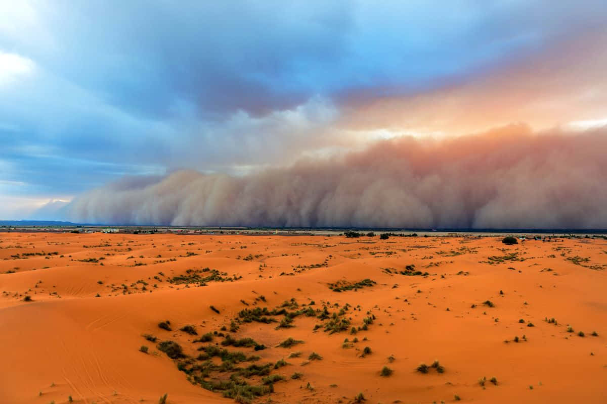 dust storm, orange desert, dramatic sky, SD Desktop Wallpaper
