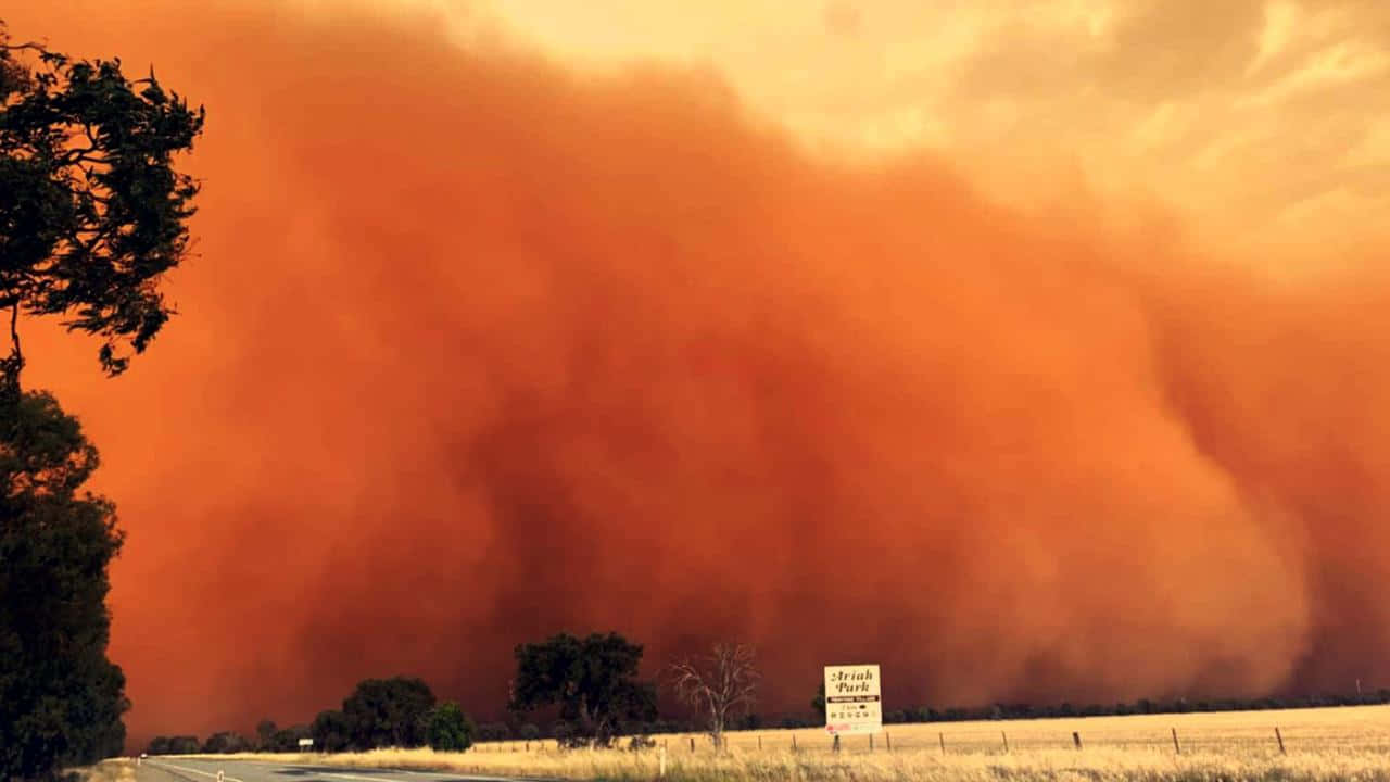Dust Storm, orange dust storm, rural road, HD Desktop Wallpaper