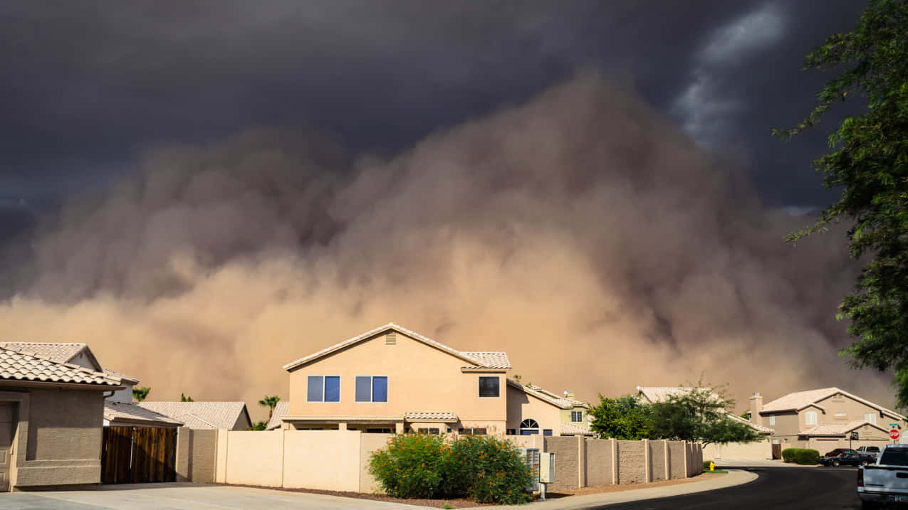 dust storm, residential area, suburban houses, SD Desktop Wallpaper