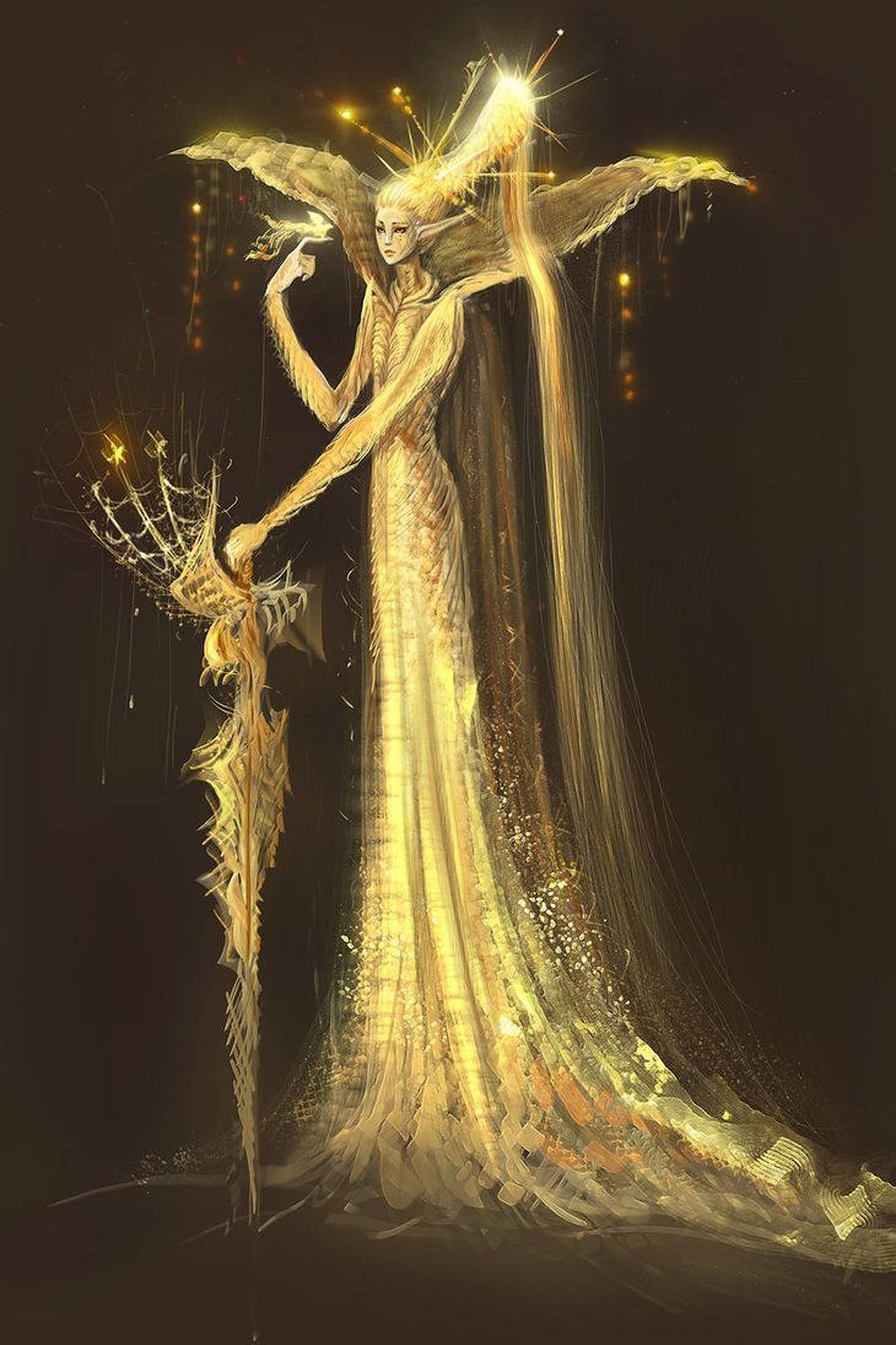 ethereal creature, gold dust, glowing crown, Full HD Phone Wallpaper