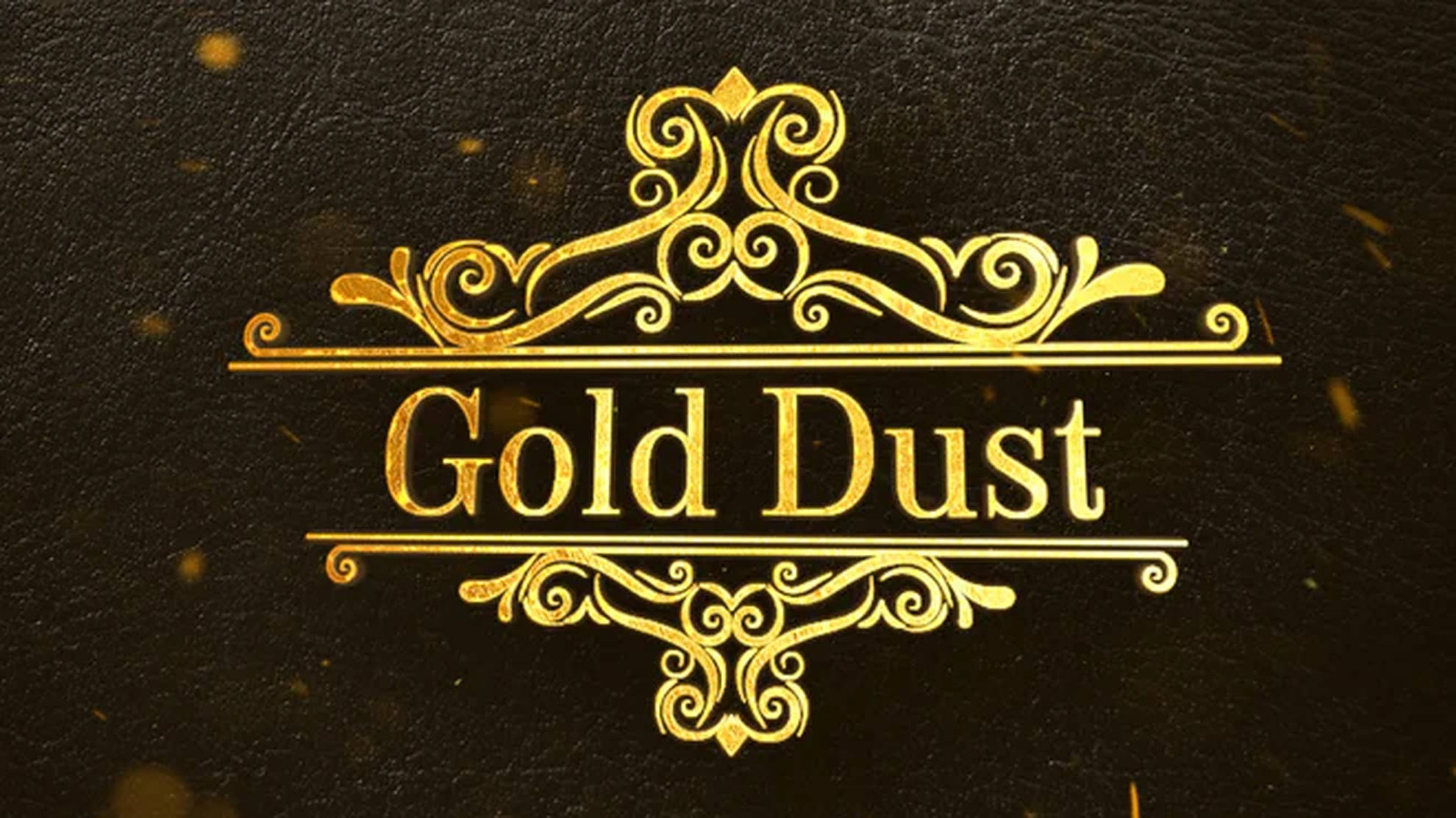 Gold Dust, gold ornate logo, textured black leather background, Full HD Desktop Wallpaper