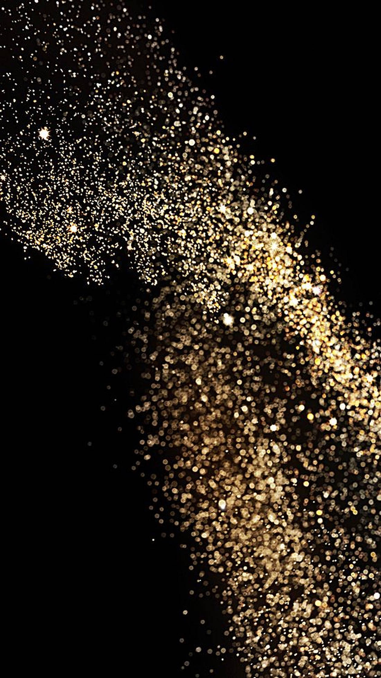 falling gold dust, shimmering golden glitter particles, pure black background, Full HD Phone Wallpaper
