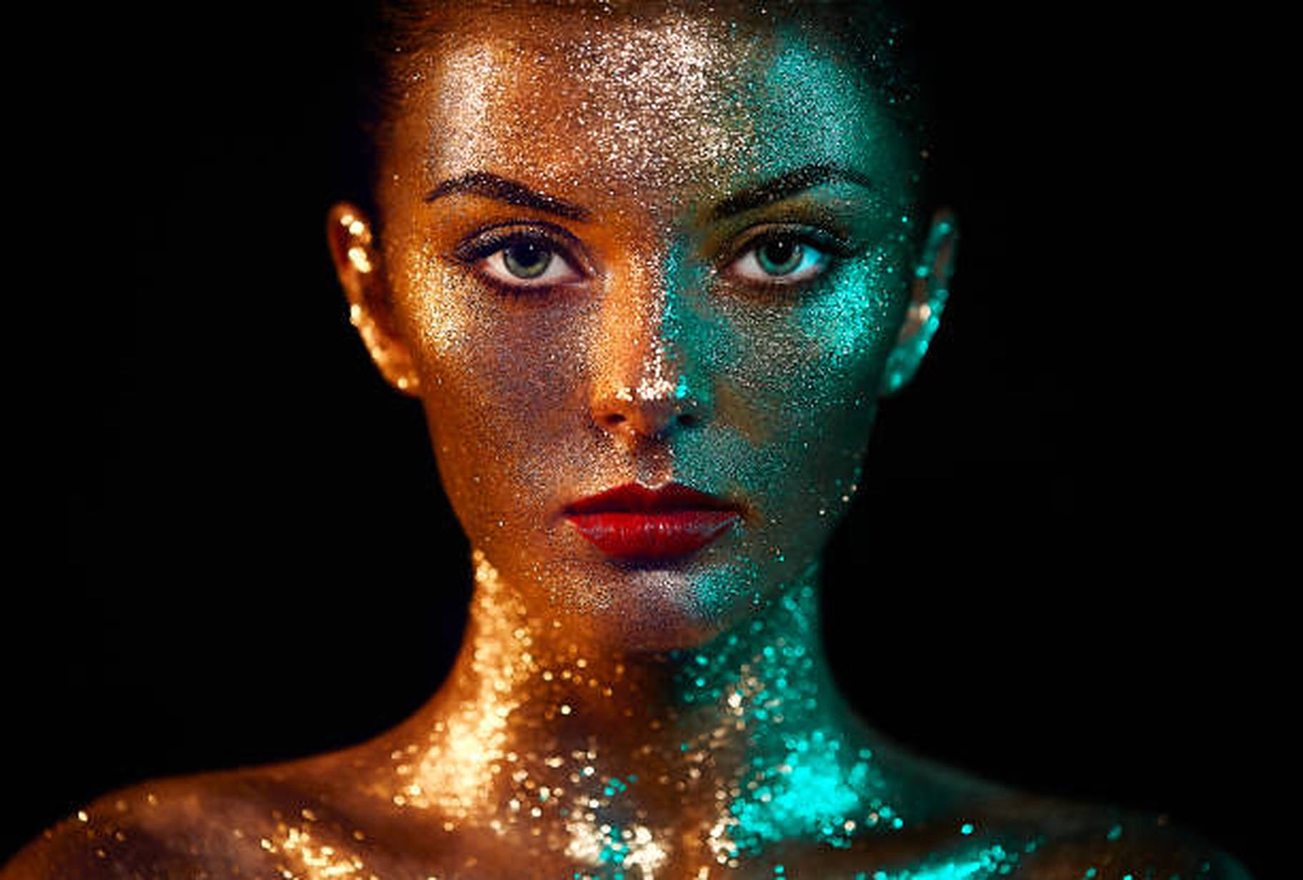 gold dust make up, glitter, golden lighting, HD Desktop Wallpaper