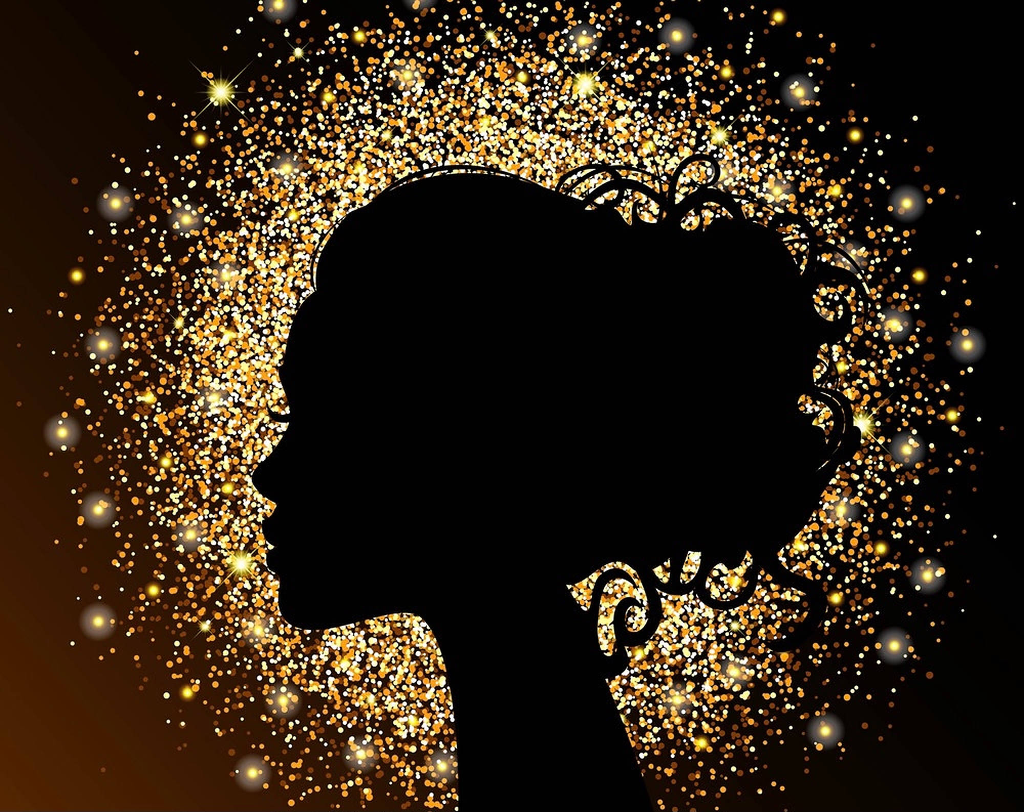 female silhouette, gold dust, golden glitter, Full HD Desktop Wallpaper