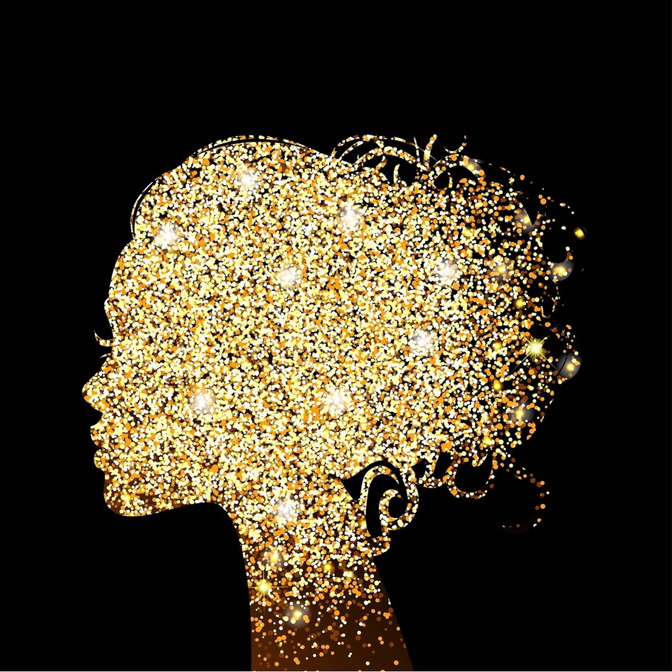 gold dust, female silhouette, golden glitter, Full HD Desktop Wallpaper