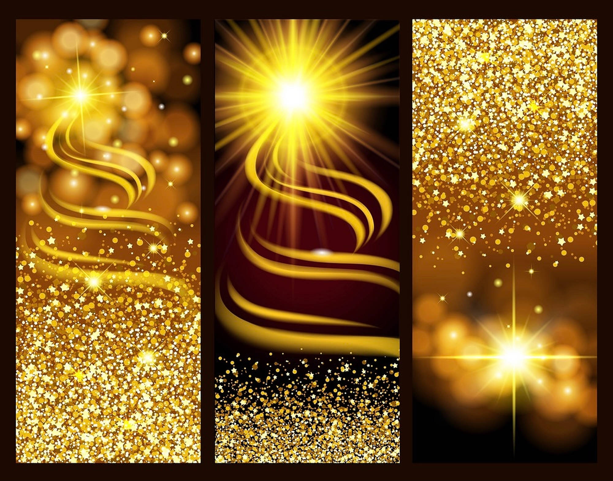 Gold Dust Three, golden glitter, radiant starbursts, Full HD Desktop Wallpaper