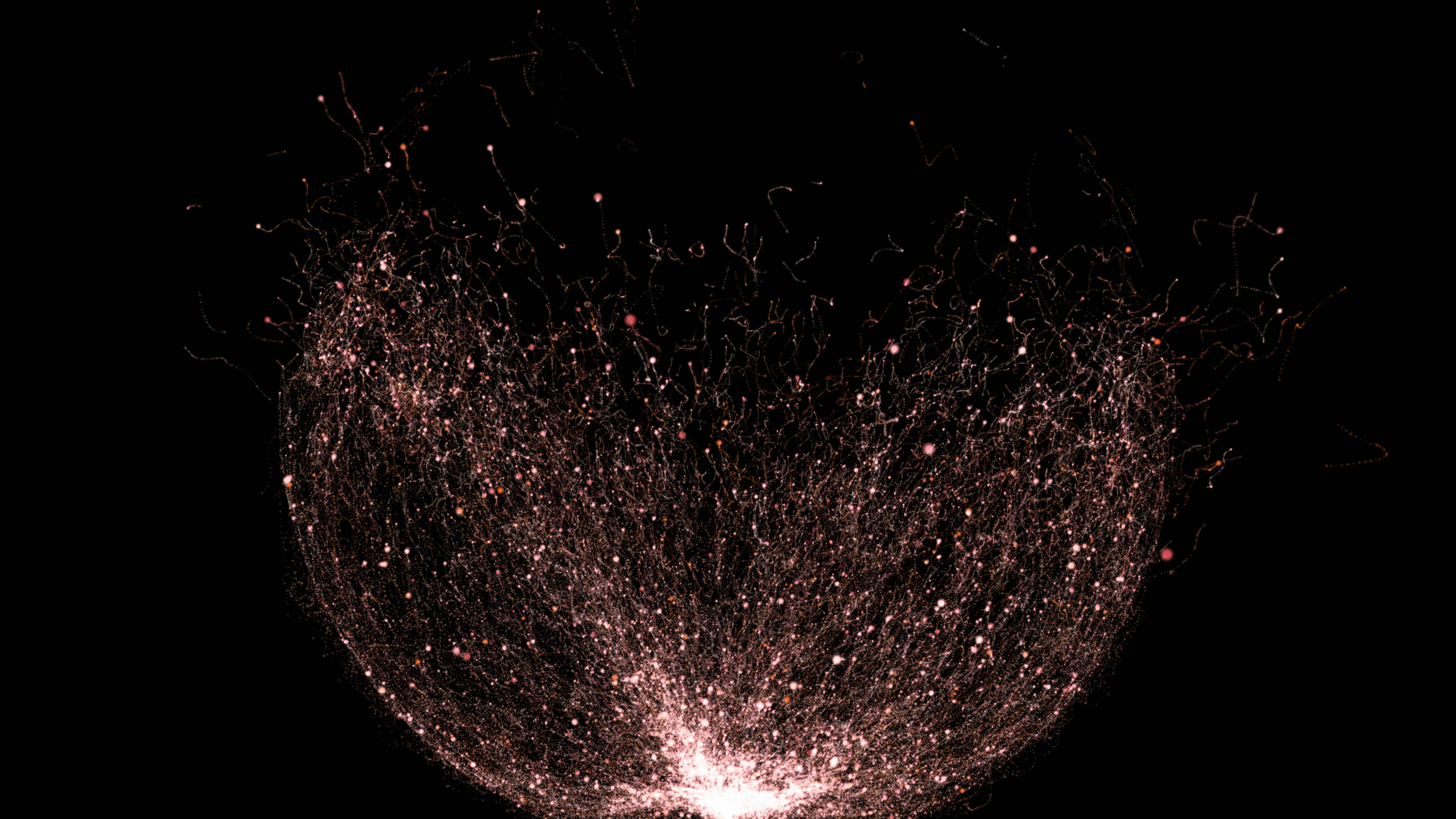rose gold dust sphere, coppery sparks, pitch black void, 4K Desktop Wallpaper
