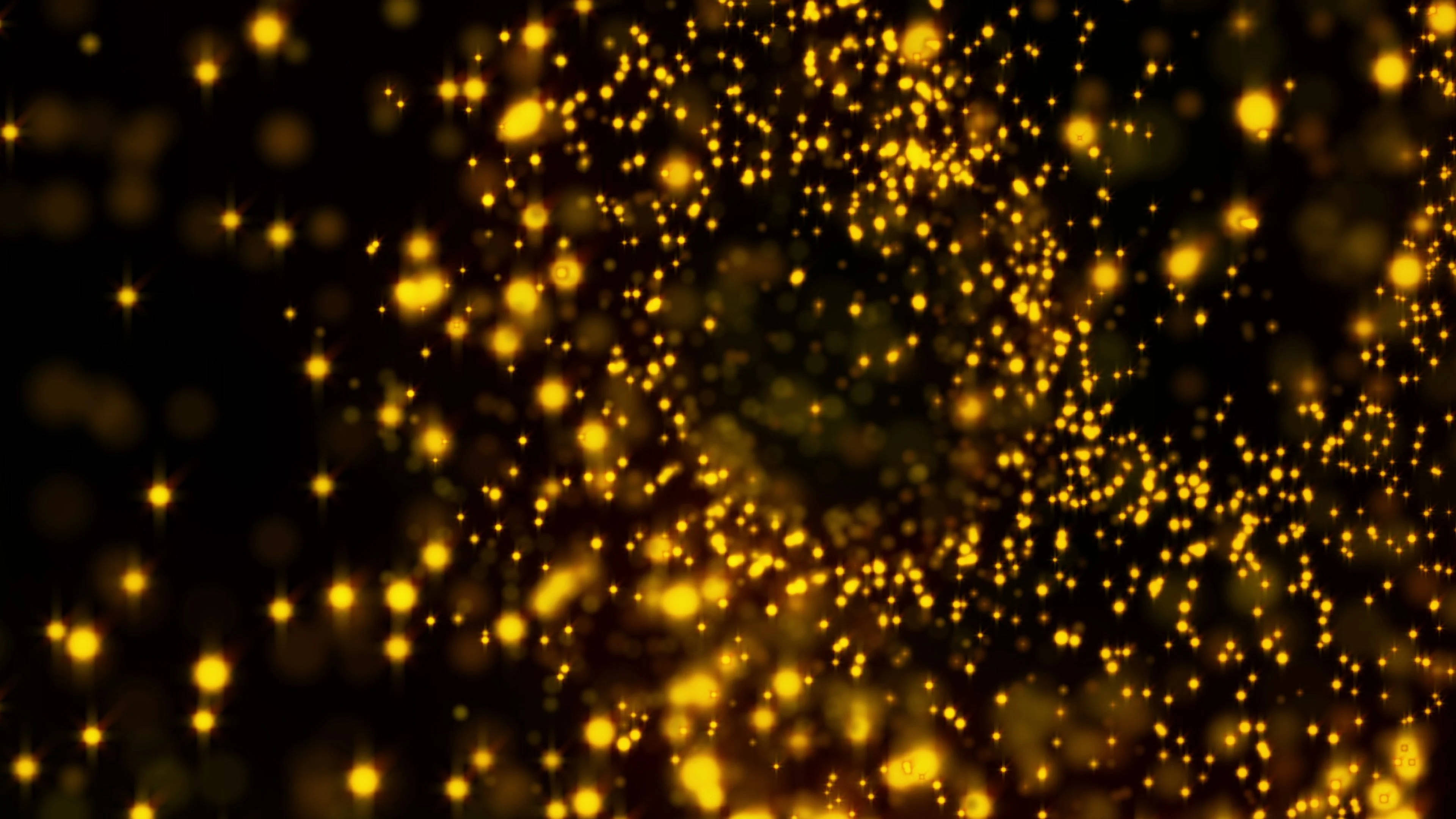 gold dust, golden bokeh particles, deep black background, 4K Desktop Wallpaper