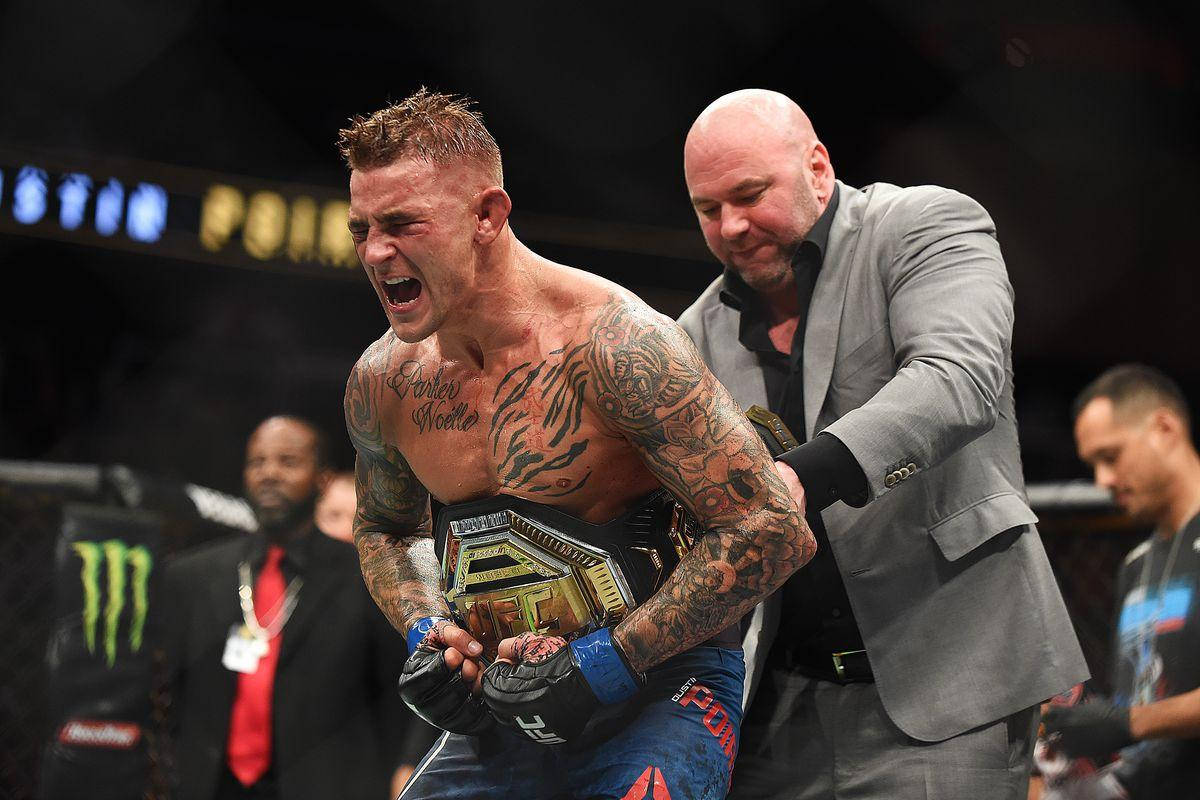 Dustin Poirier, championship belt, tattooed MMA fighter, SD Desktop Wallpaper