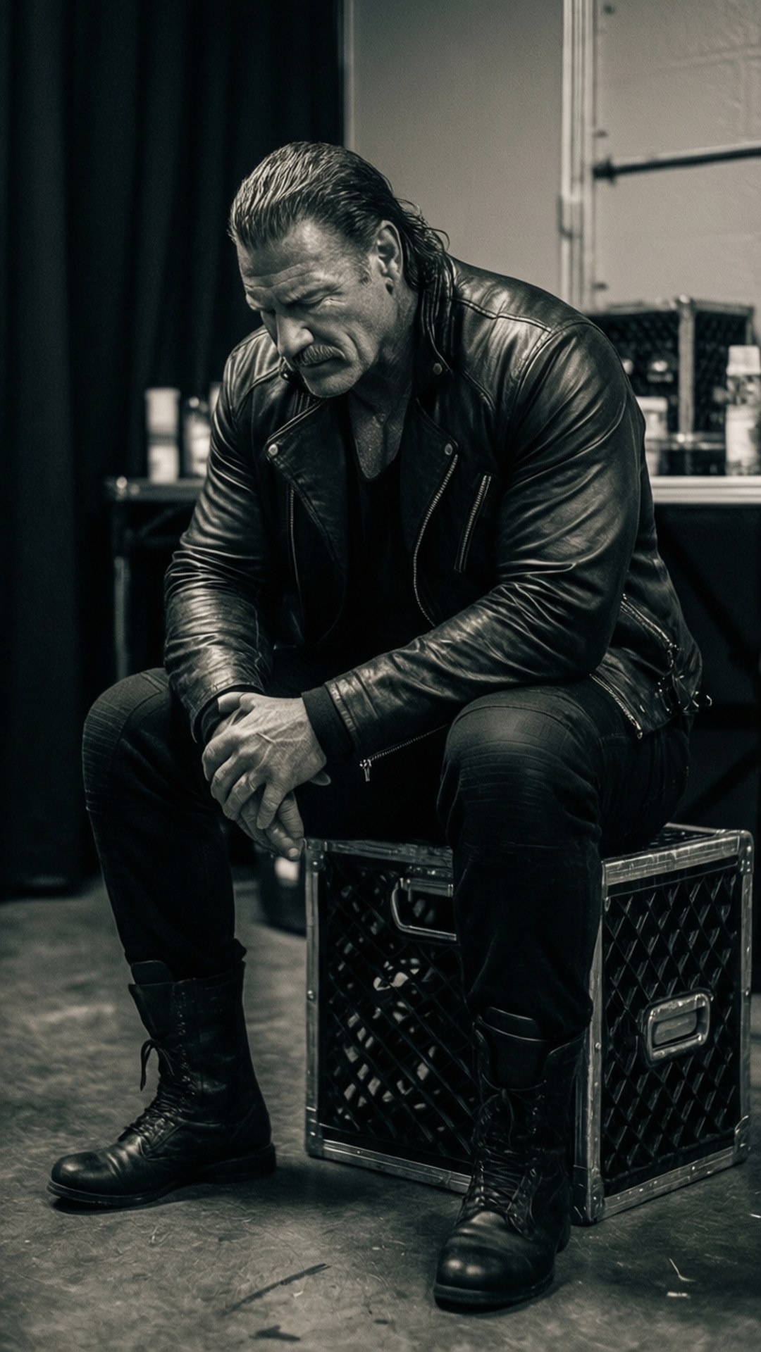 Dustin Rhodes, backstage, black and white, Full HD Phone Wallpaper