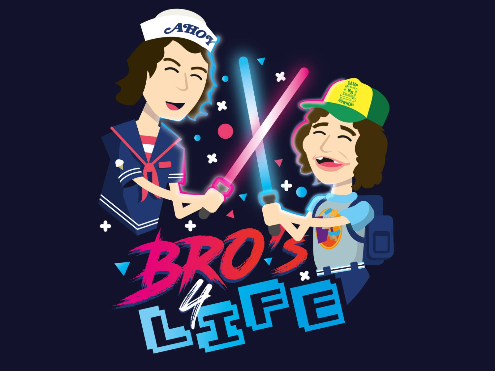 Dustin, Stranger Things, glowing pink and blue lightsabers, HD Desktop Wallpaper