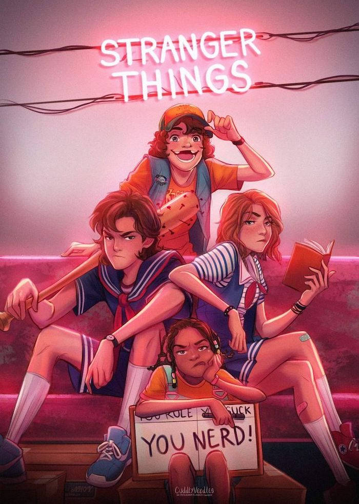 Dustin, Stranger Things, neon sign, SD Phone Wallpaper