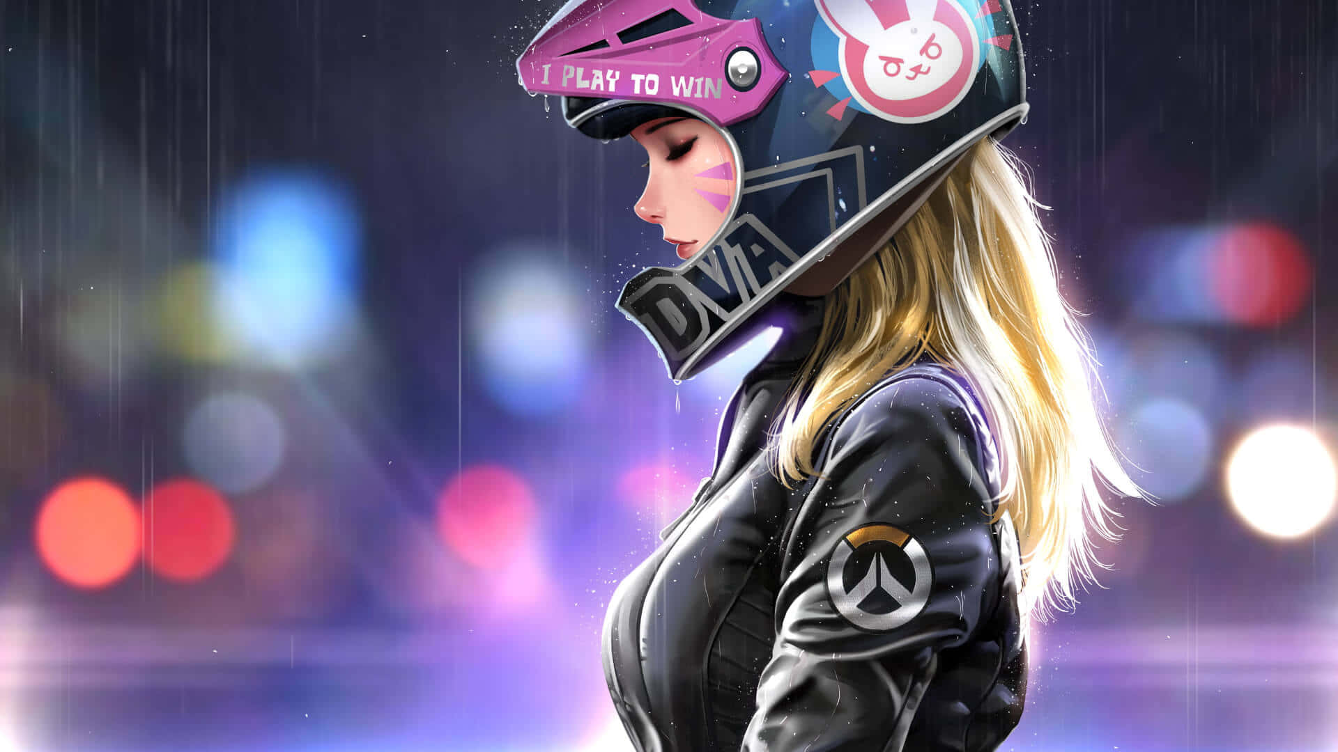Dva Overwatch, pink and black helmet, I PLAY TO WIN, Full HD Desktop Wallpaper