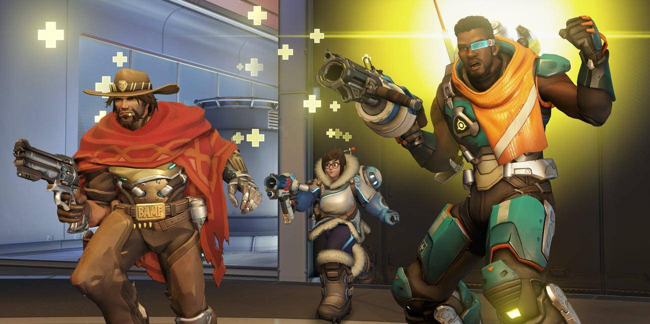 Overwatch 2, glowing crosshairs, futuristic indoor setting, HD Desktop Wallpaper