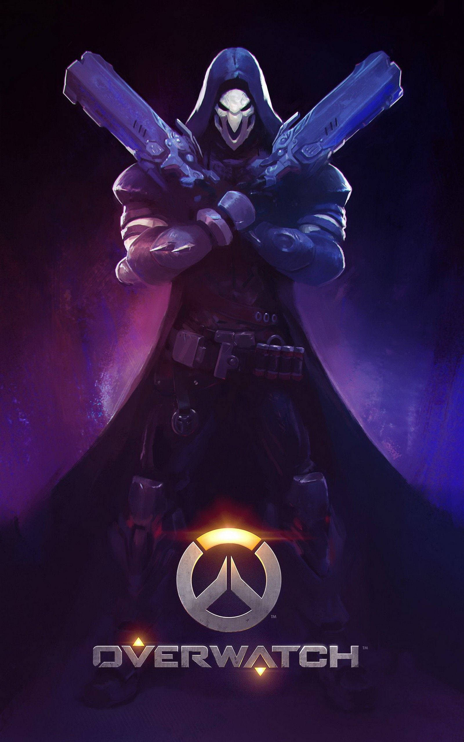 Overwatch, double guns, purple lighting, 2K Phone Wallpaper