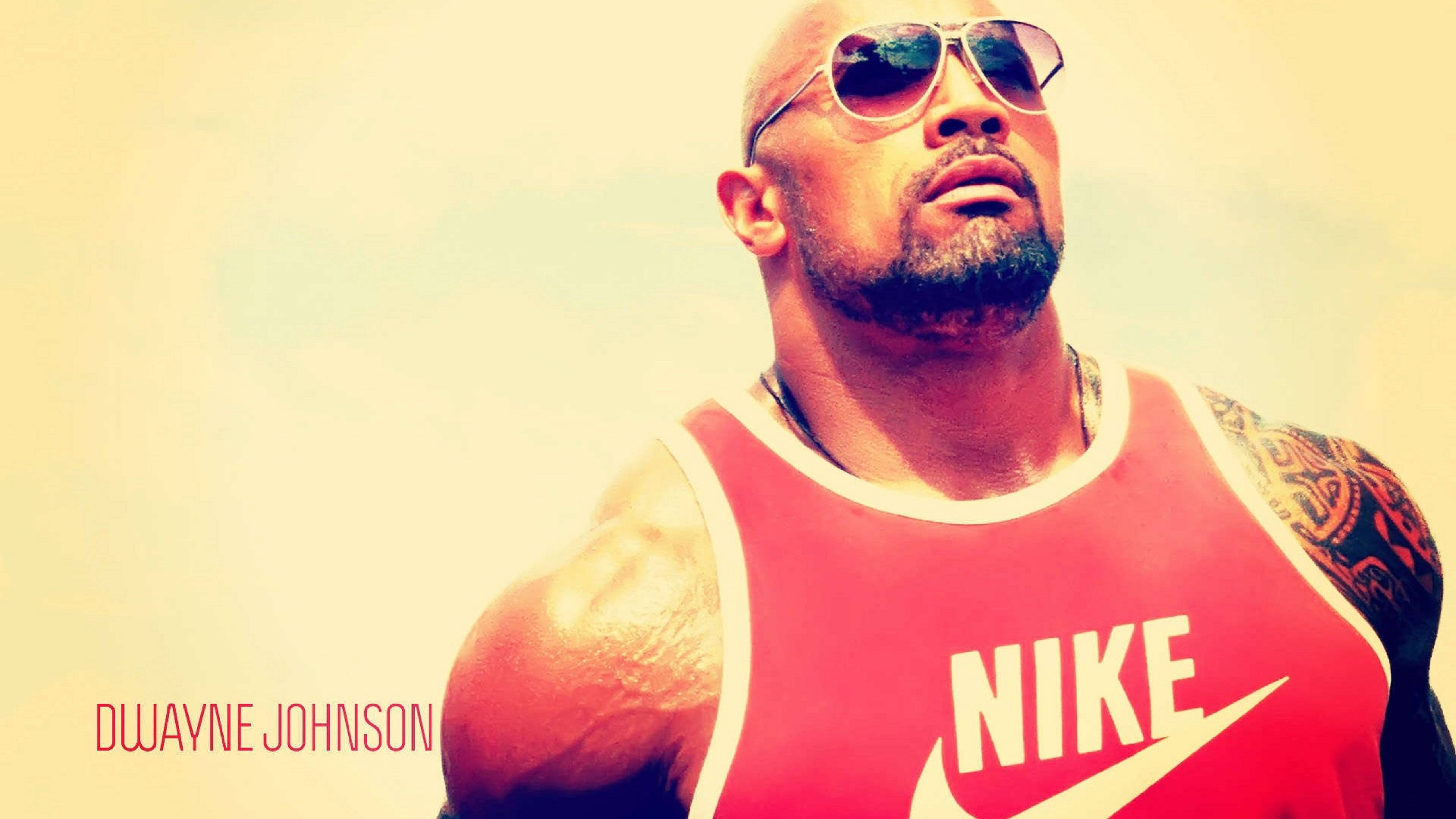 Dwayne Johnson, red Nike tank top, aviator sunglasses, 5K Desktop Wallpaper