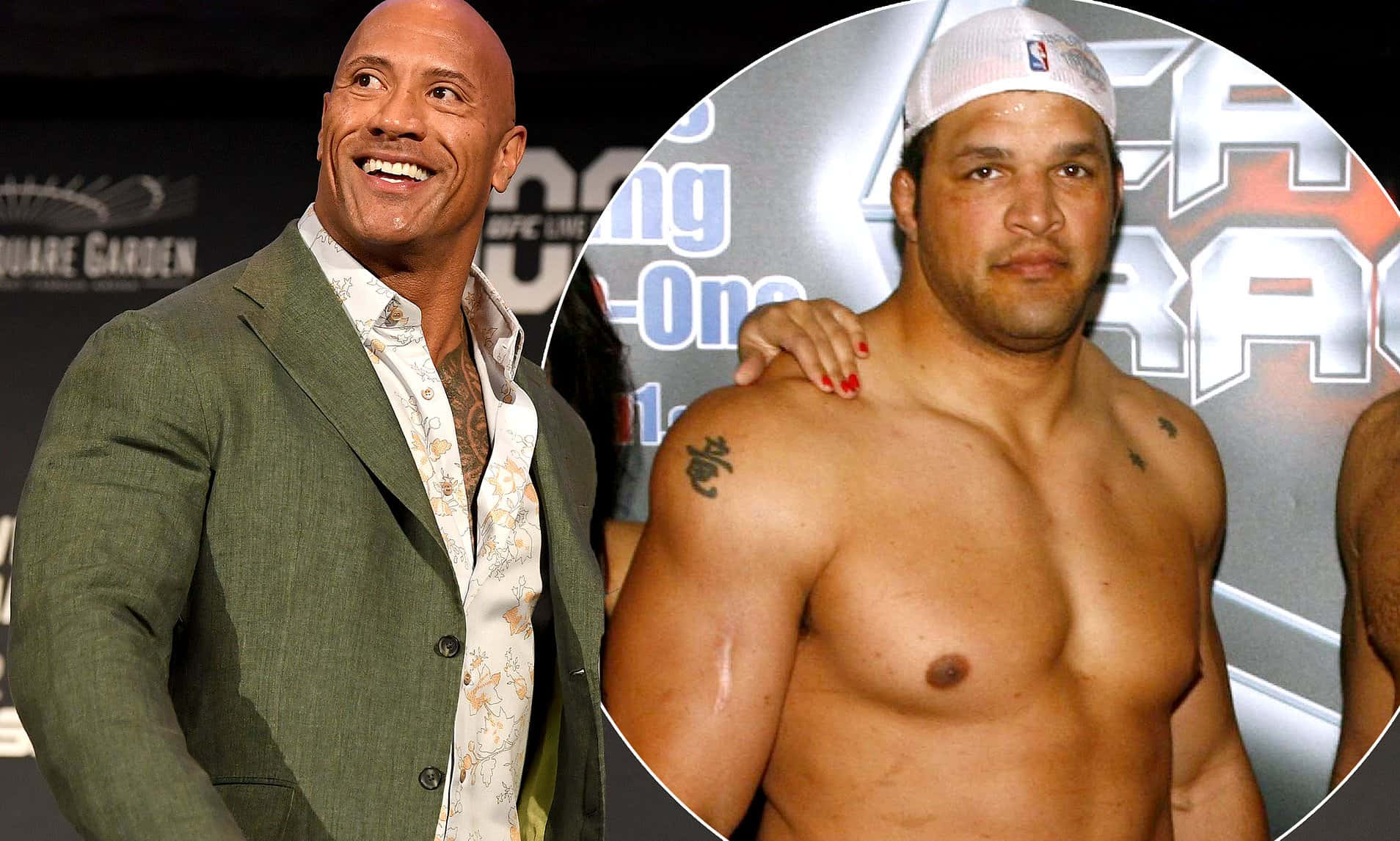 Dwayne Johnson, green suit, circular inset, HD Desktop Wallpaper
