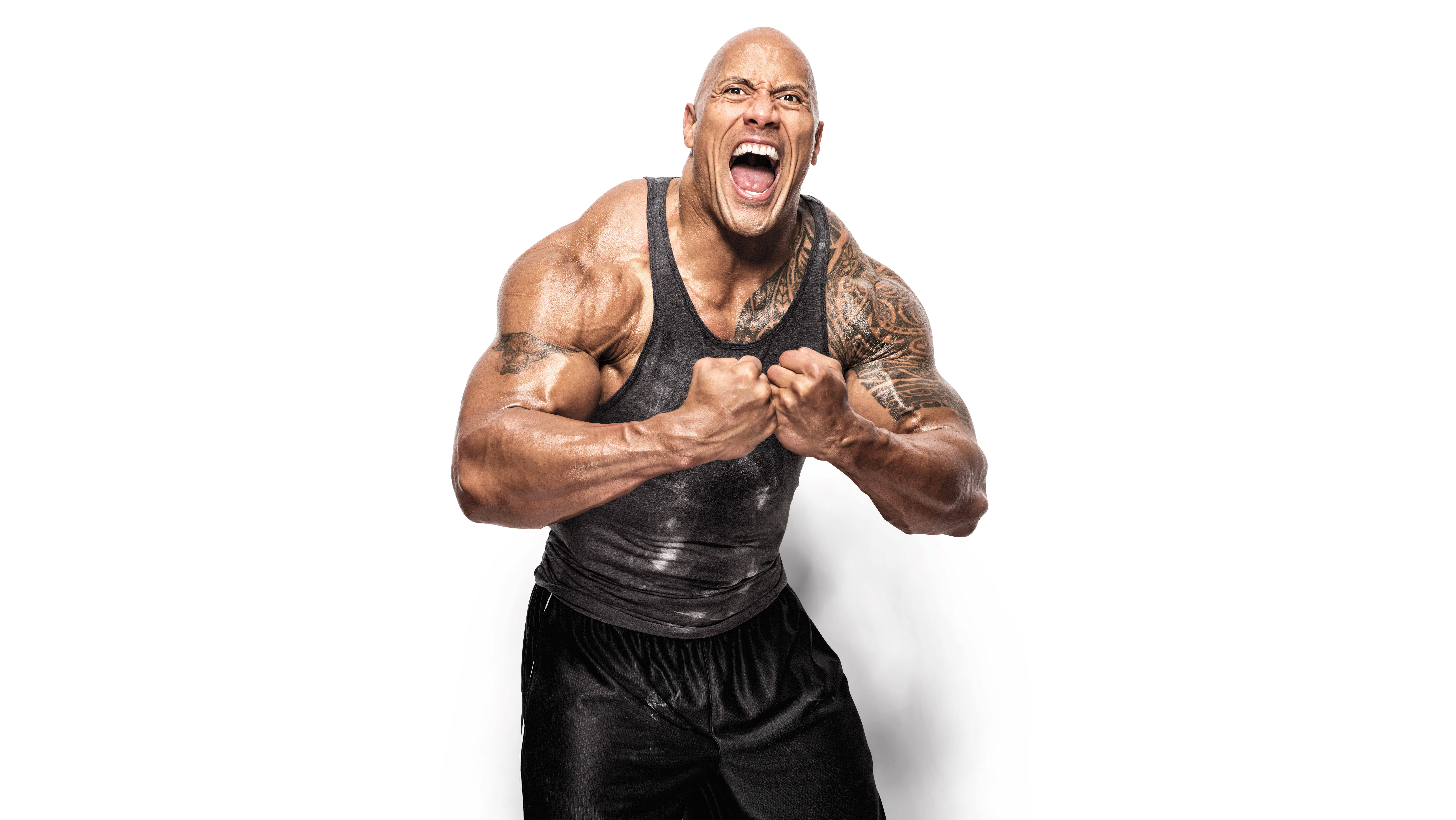 Dwayne Johnson, black tank top, roars, 8K Desktop Wallpaper