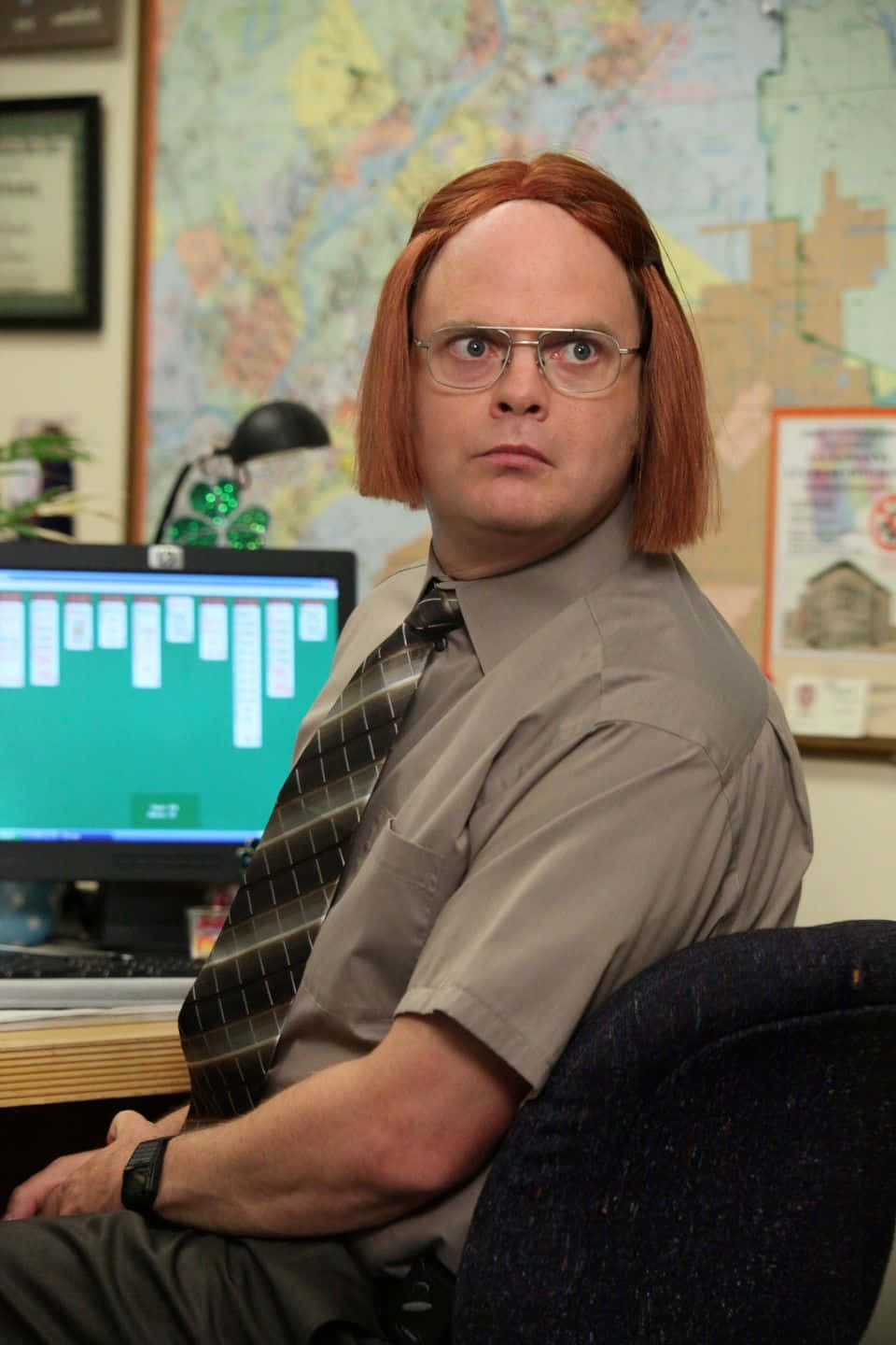 Dwight Schrute, red wig, glasses, HD Phone Wallpaper