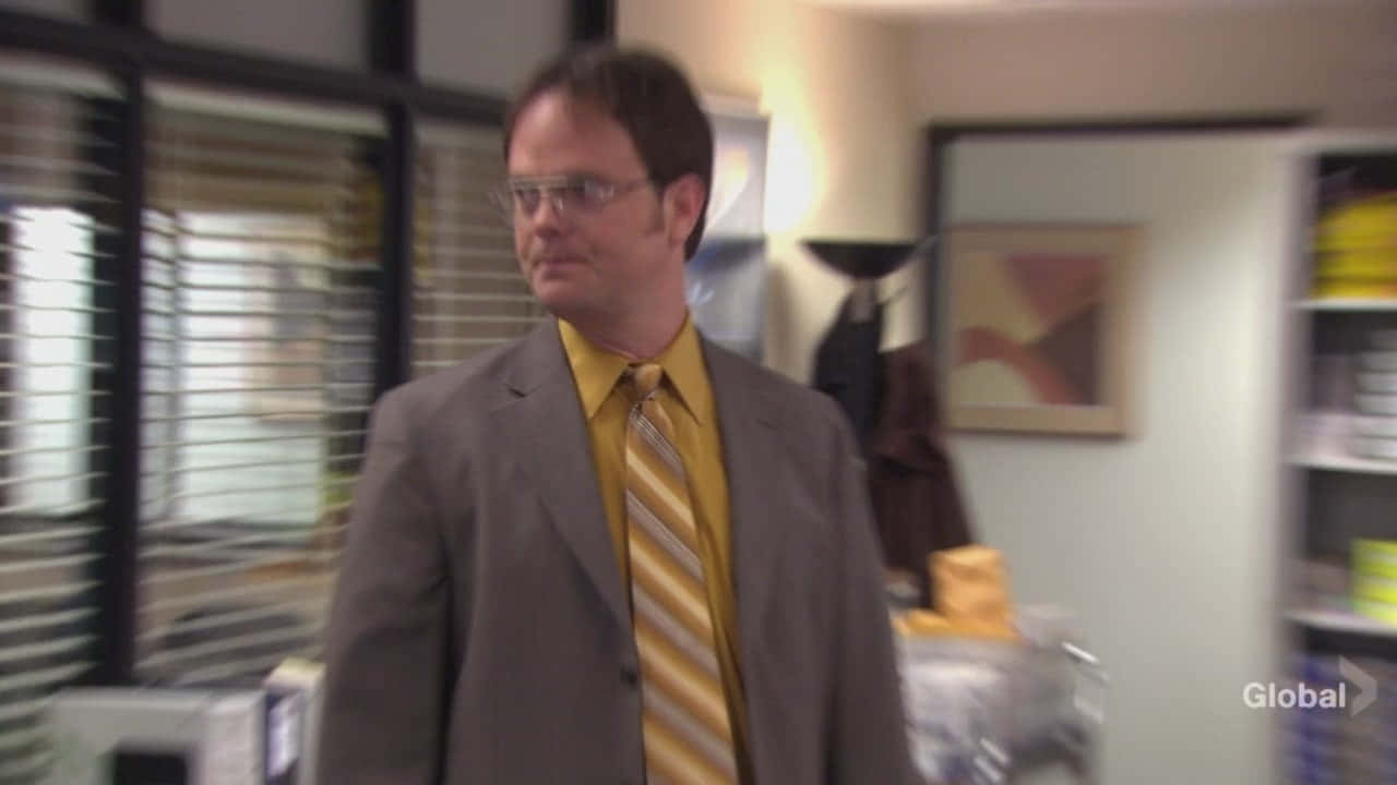 Dwight Schrute, gray suit, yellow striped tie, HD Desktop Wallpaper