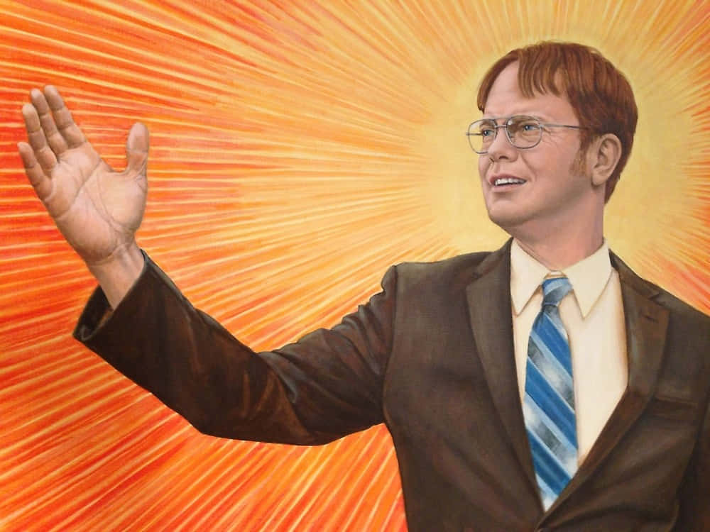 Dwight Schrute, orange and yellow sunburst, suit, SD Desktop Wallpaper