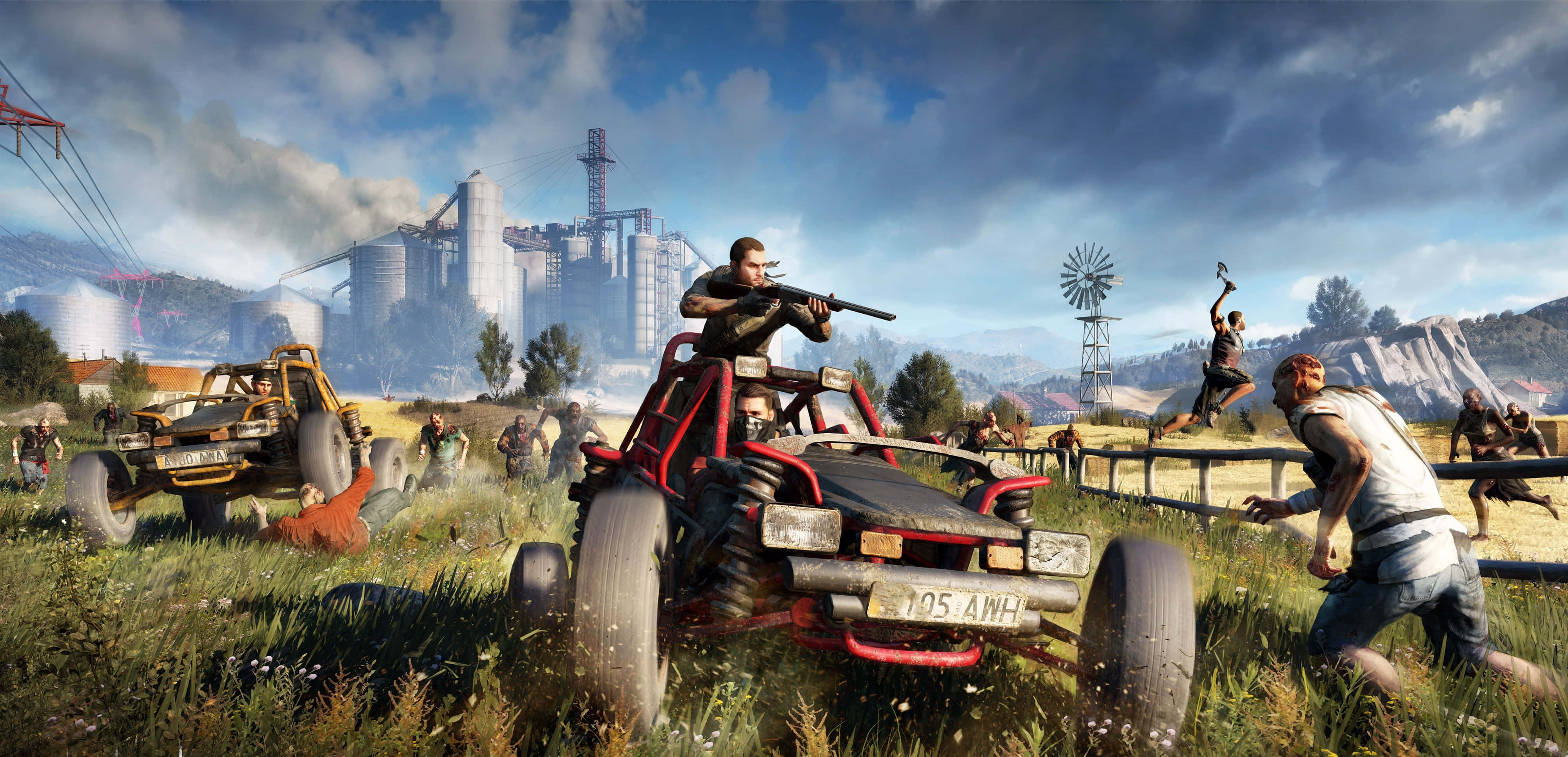 Dying Light 4K, red dune buggy, zombies, 4K Desktop Wallpaper
