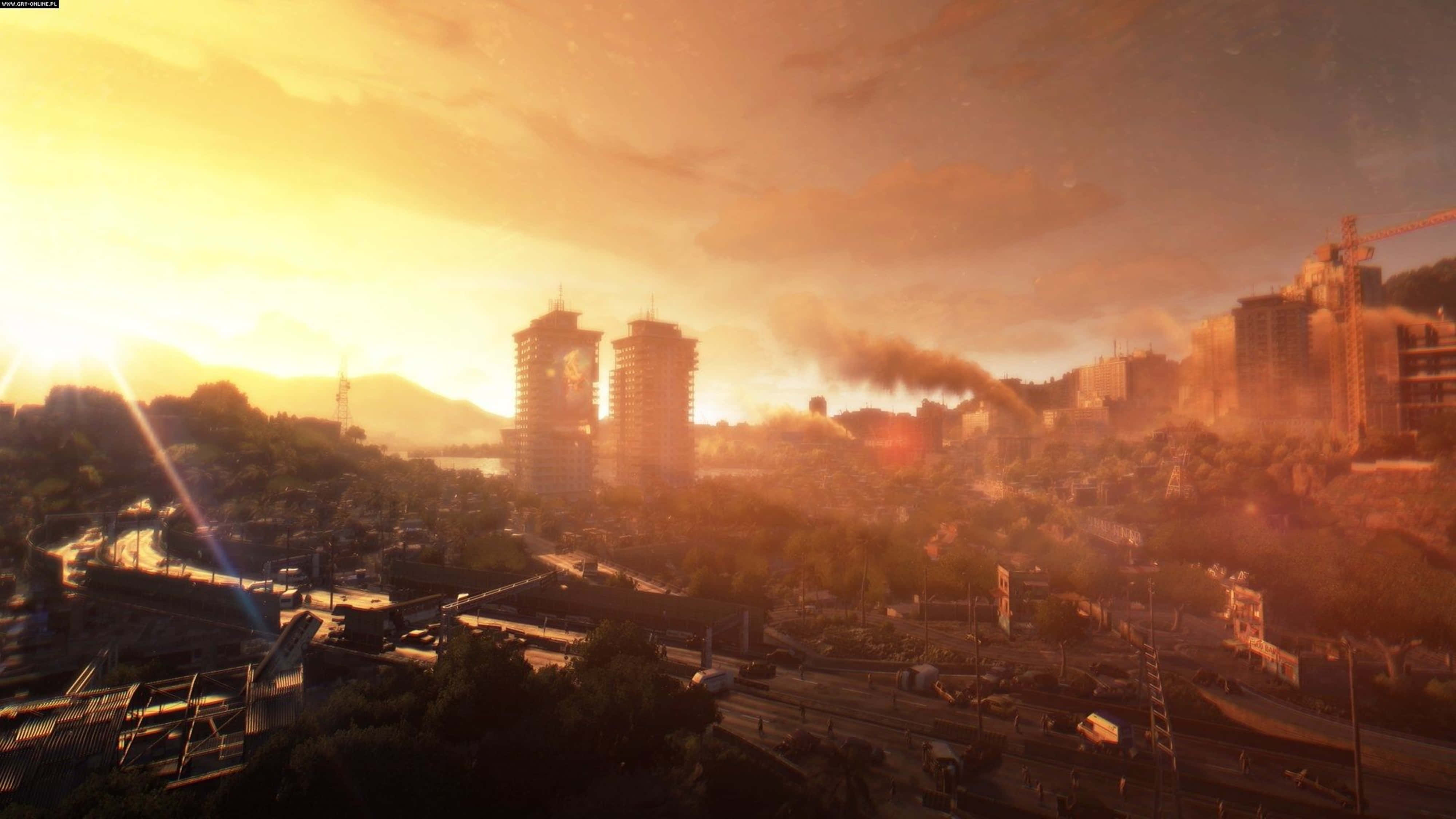 Dying Light 4K, golden sunset light, towering buildings, 4K Desktop Wallpaper