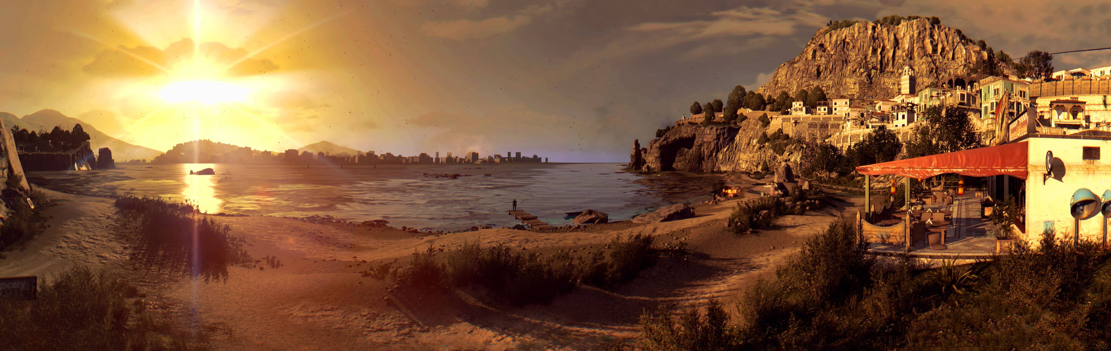 Dying Light, sunrise, coastal village, 2K Desktop Wallpaper