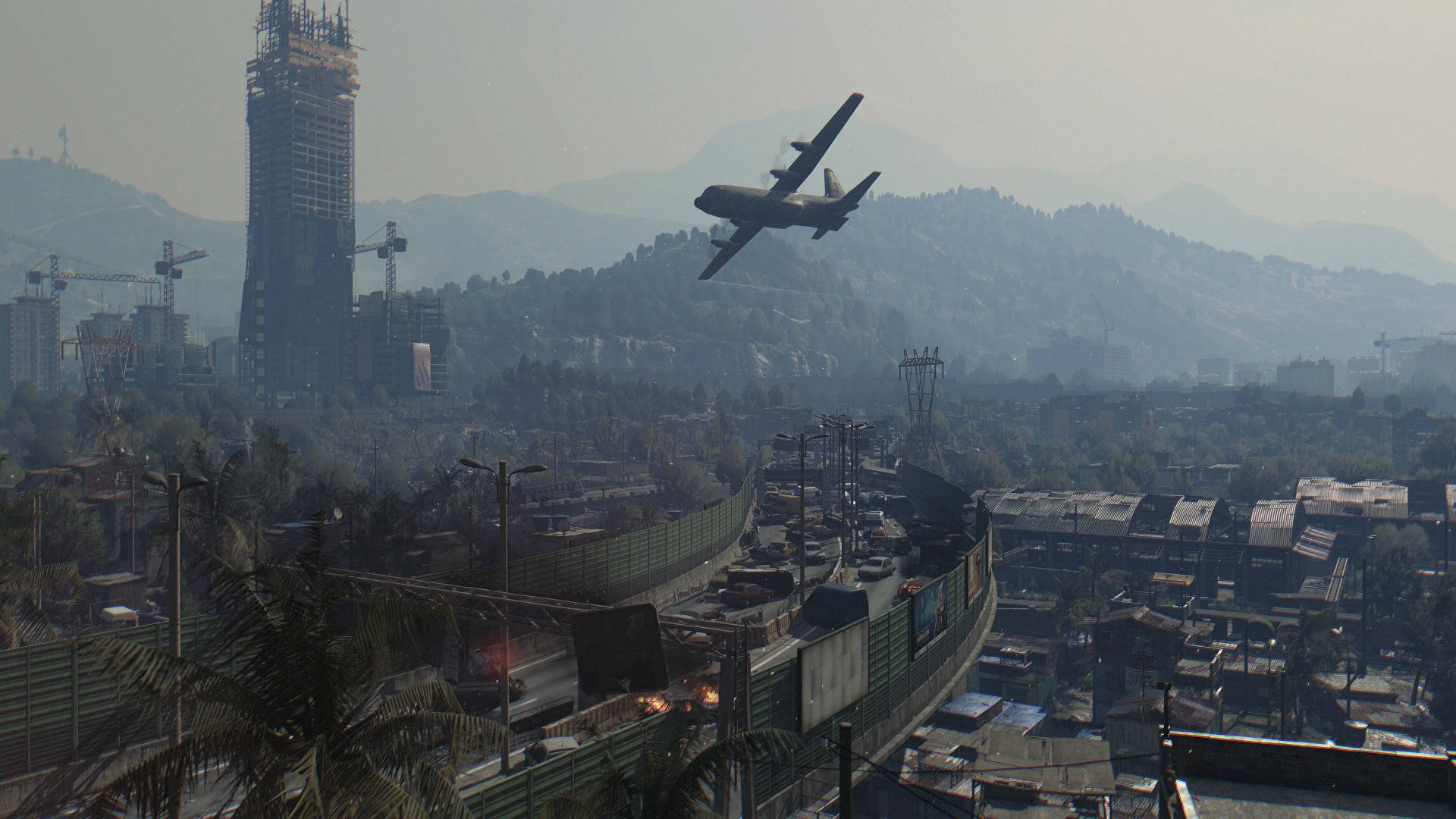Dying Light, city aerial view, military transport plane, Full HD Desktop Wallpaper