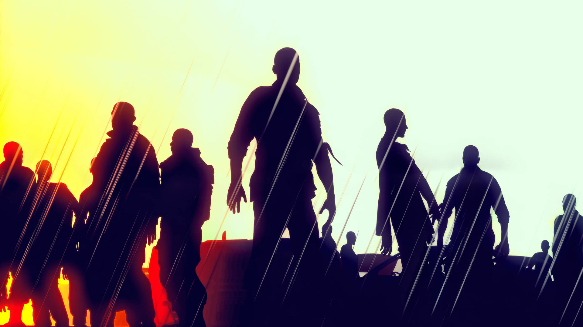 Dying Light, zombie silhouettes, glowing sunset sky, Full HD Desktop Wallpaper