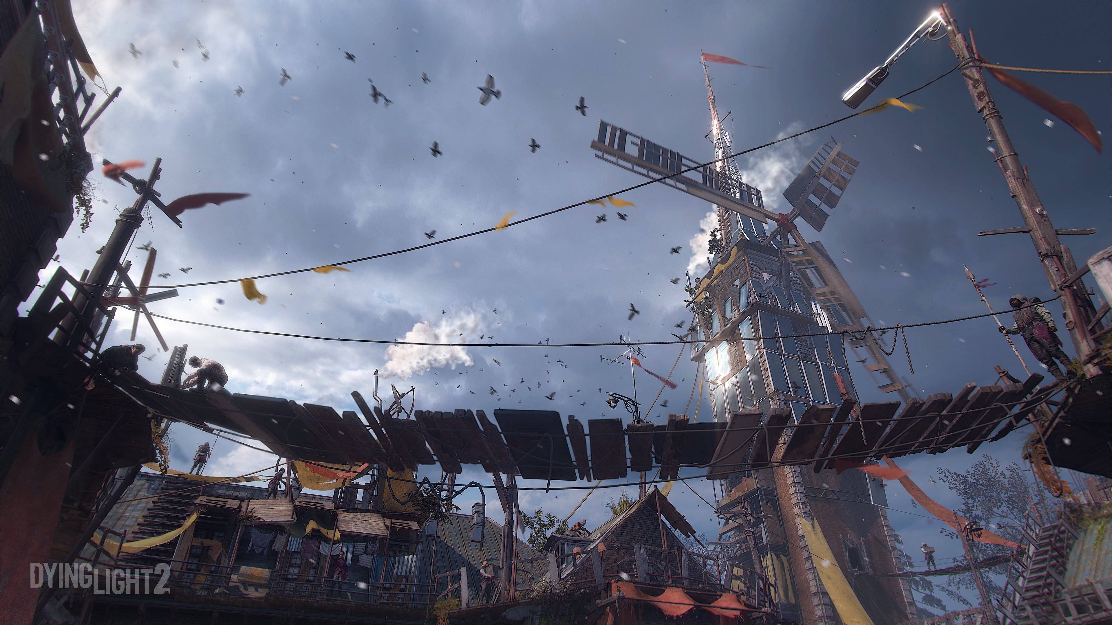 Dying Light 2, birds, makeshift wooden structure, 4K Desktop Wallpaper