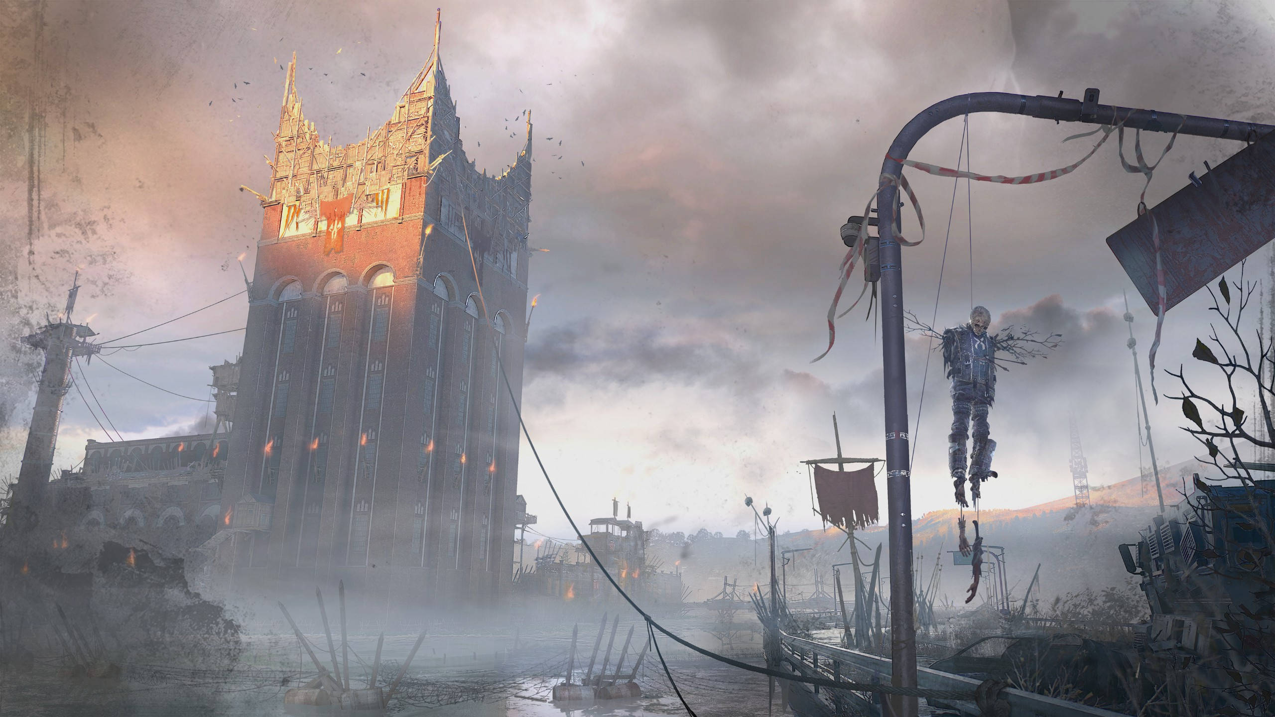 Dying Light 2, destroyed city, ruined cathedral, 2K Desktop Wallpaper