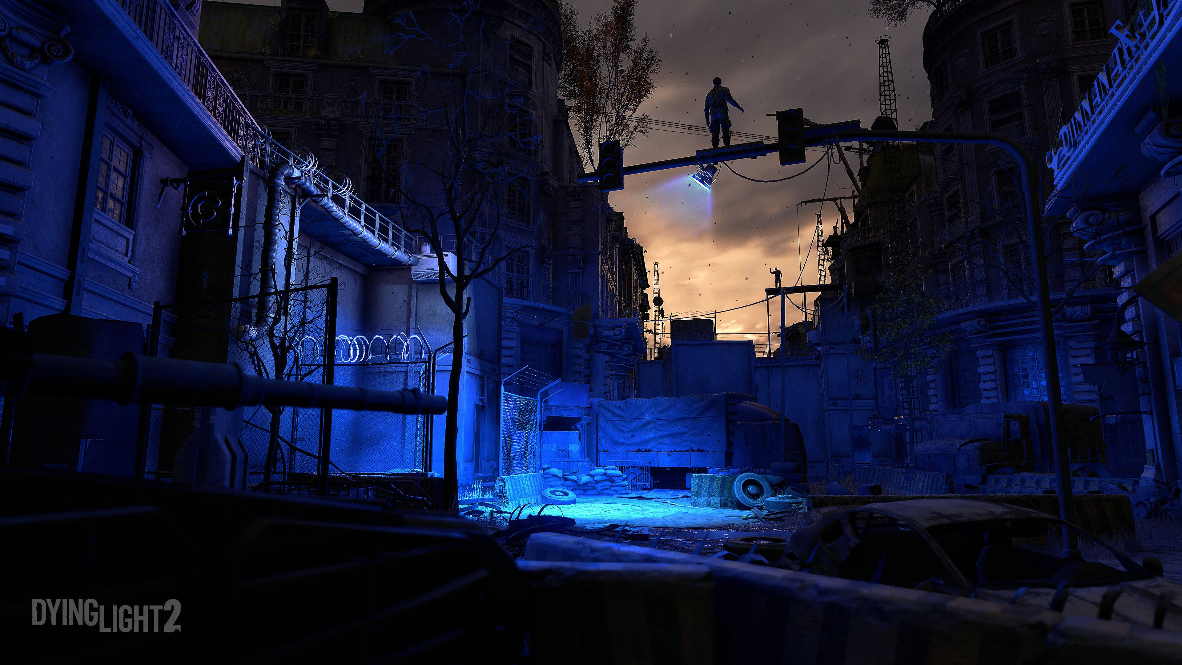 Dying Light 2, blue, traffic light pole, 4K Desktop Wallpaper