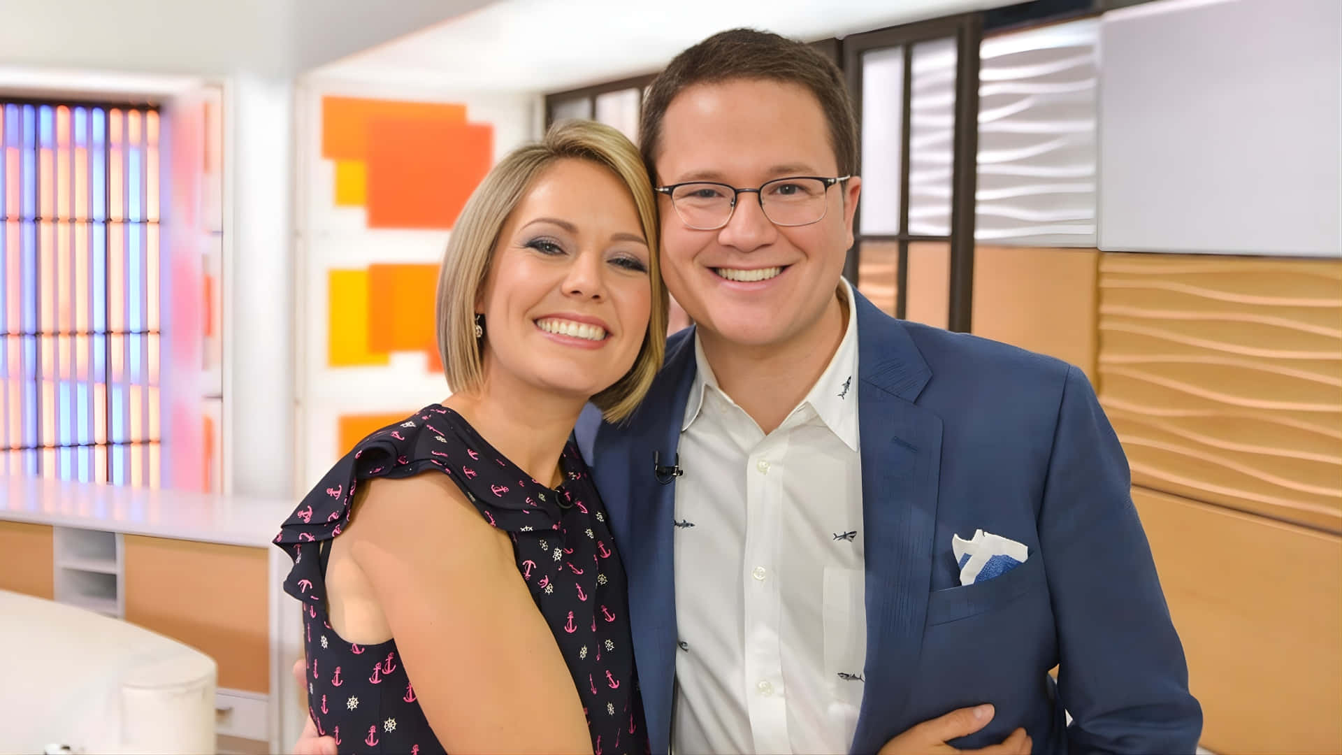 Dylan Dreyer, blue suit, patterned dress, Full HD Desktop Wallpaper