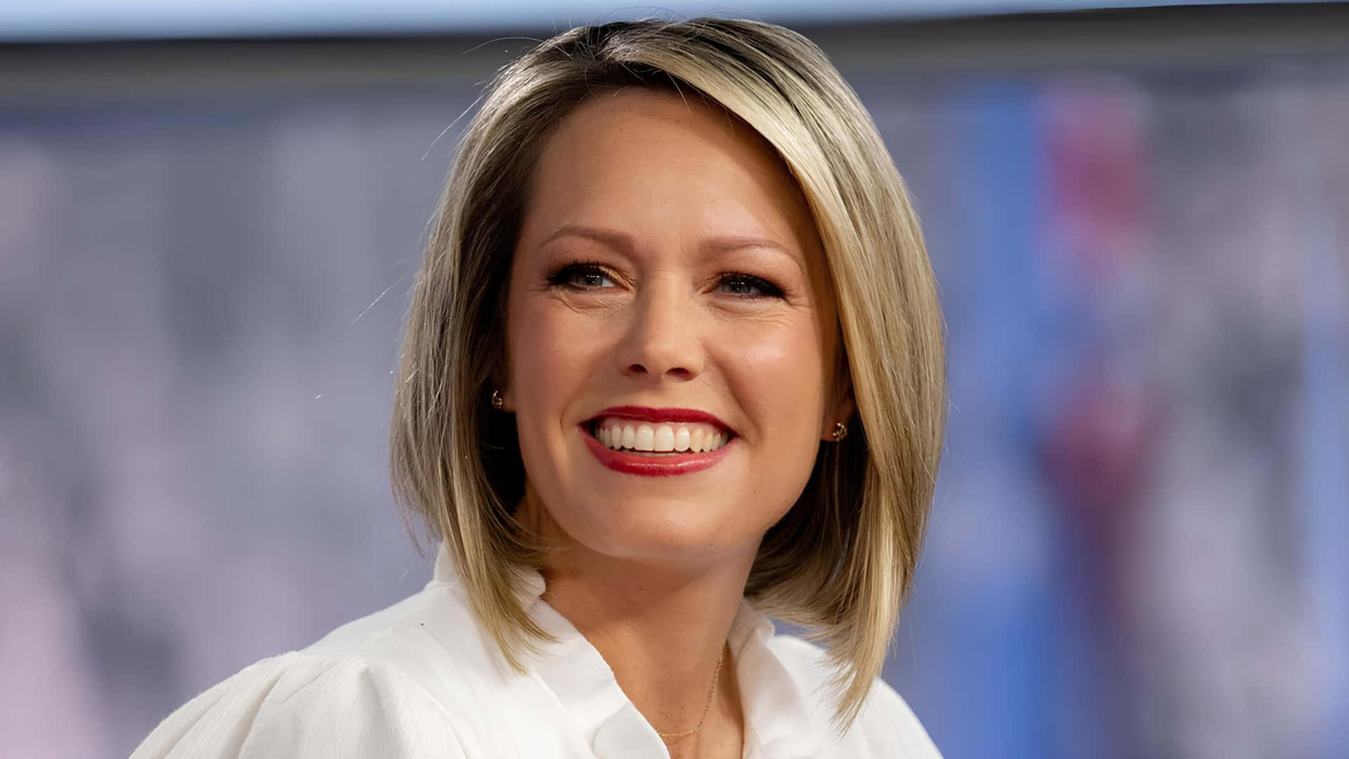 Dylan Dreyer, blonde hair, red lipstick, Full HD Desktop Wallpaper