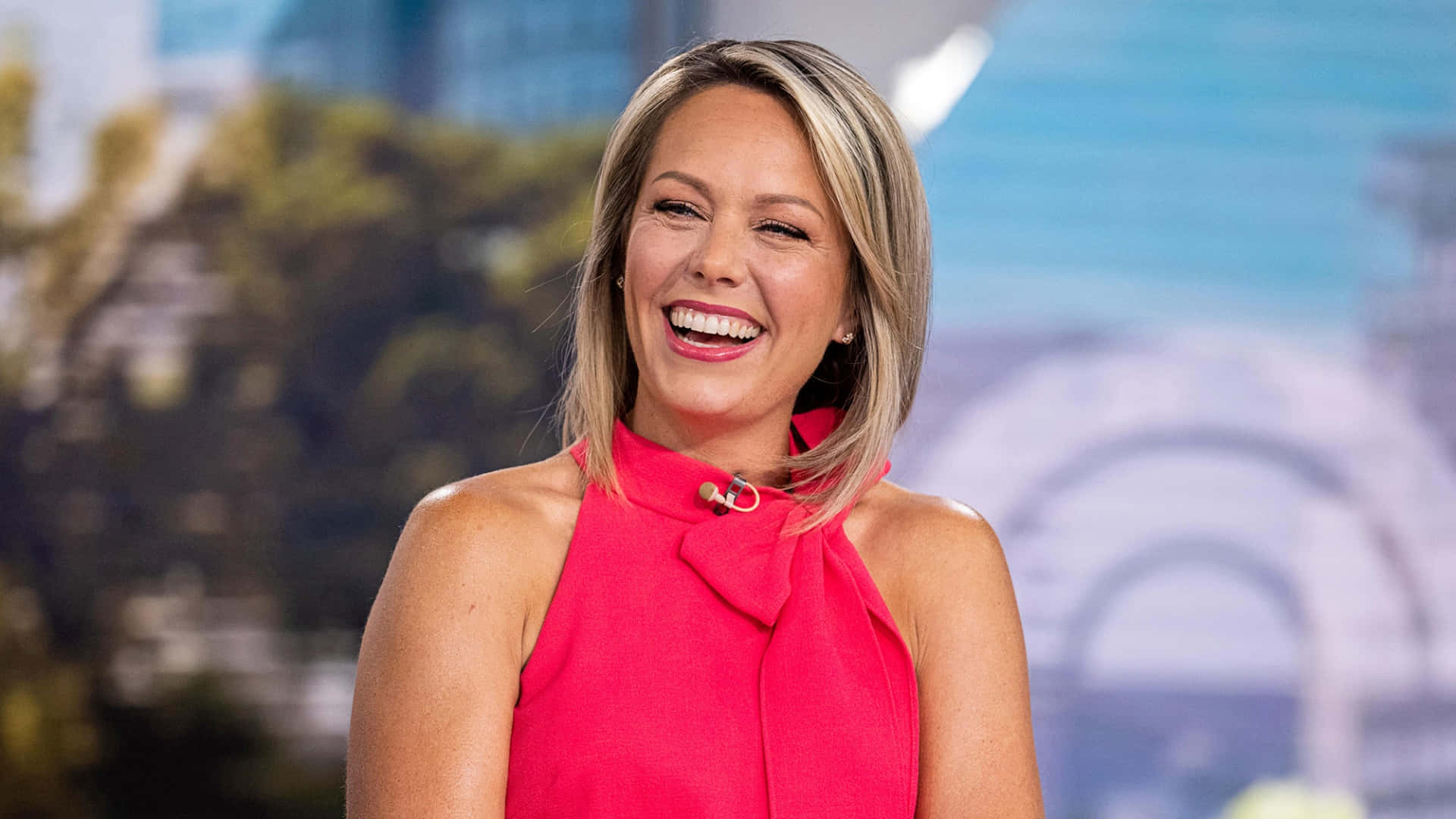 Dylan Dreyer, blonde hair, bright pink halter top, Full HD Desktop Wallpaper