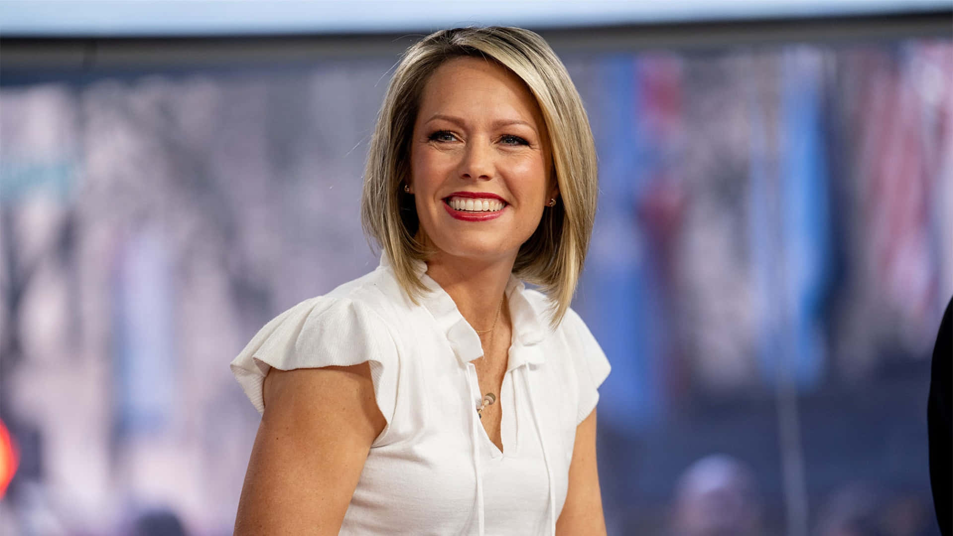 Dylan Dreyer, blonde hair, white blouse, Full HD Desktop Wallpaper