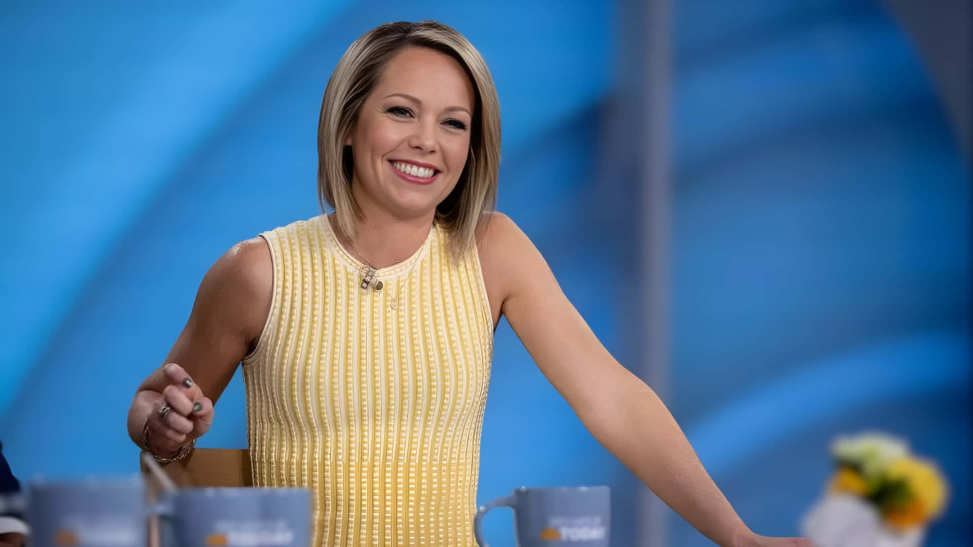 Dylan Dreyer, yellow striped dress, news desk, Full HD Desktop Wallpaper