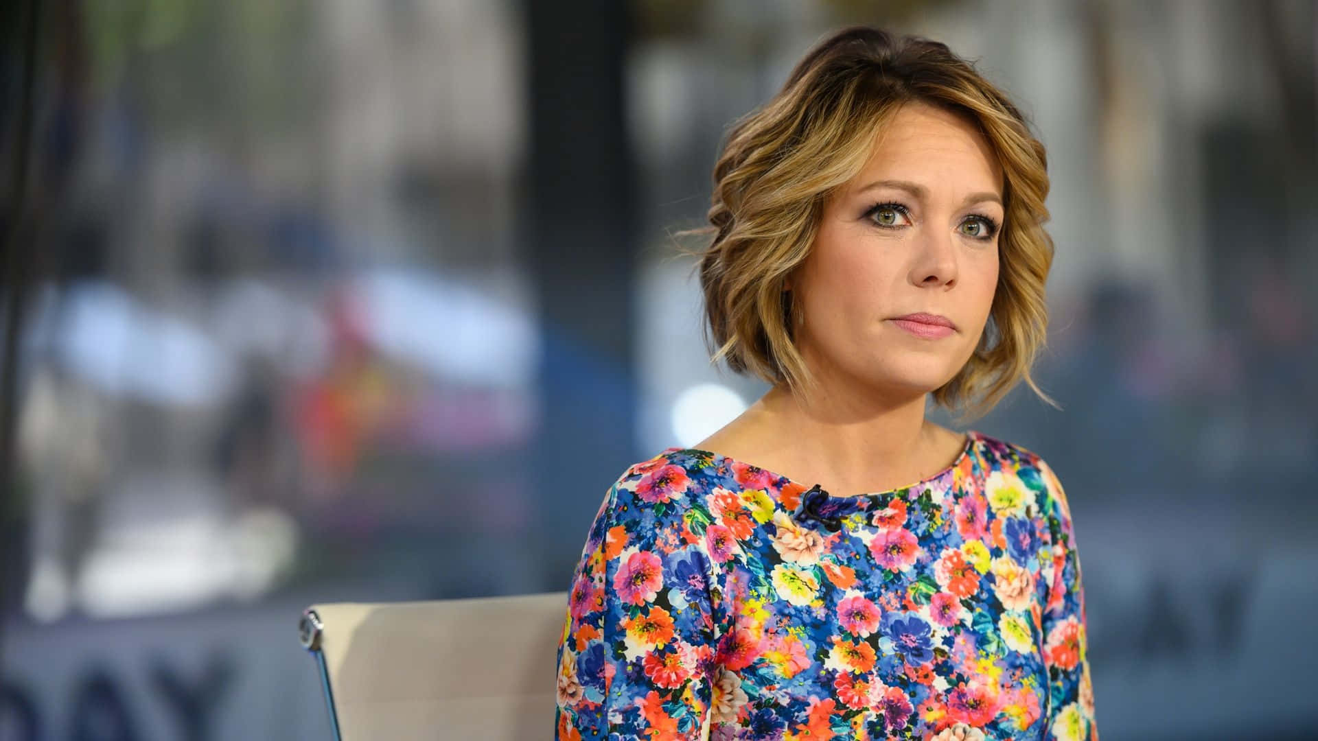 Dylan Dreyer, floral dress, studio setting, Full HD Desktop Wallpaper