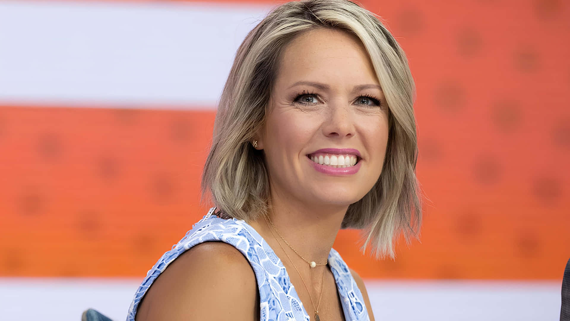 Dylan Dreyer, blonde bob hair, blue patterned top, Full HD Desktop Wallpaper